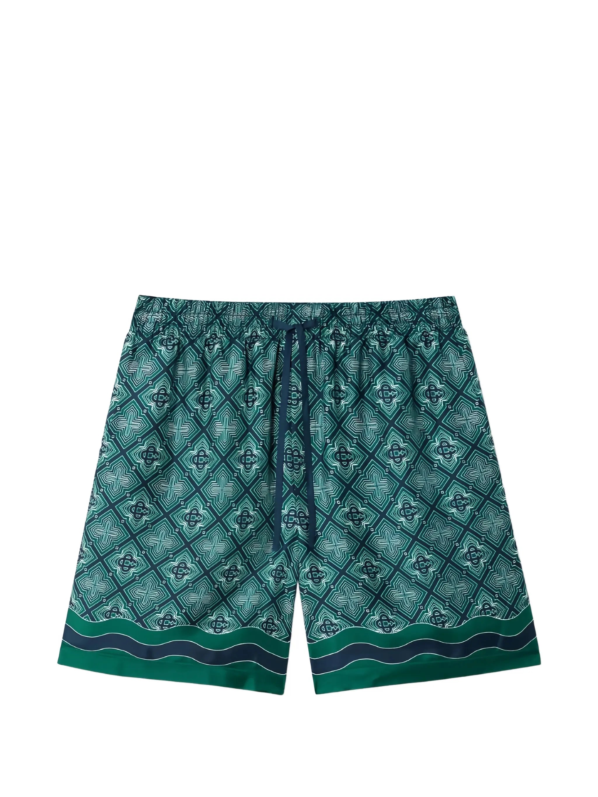 Radiating monogram-pattern shorts