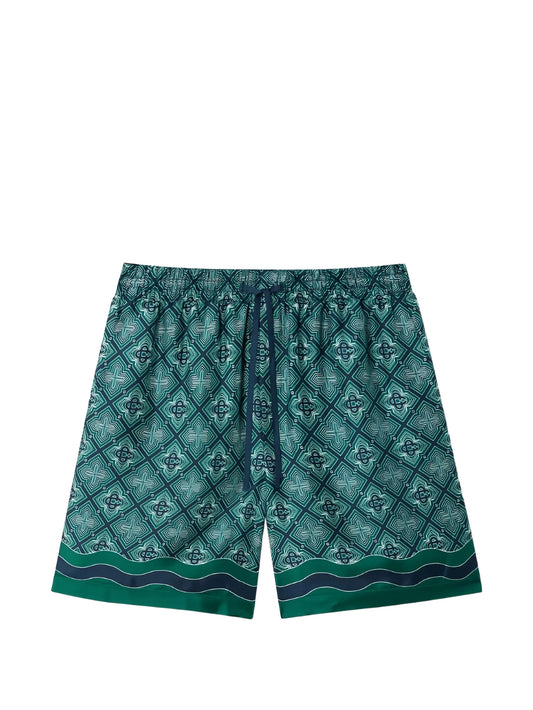Radiating monogram-pattern shorts