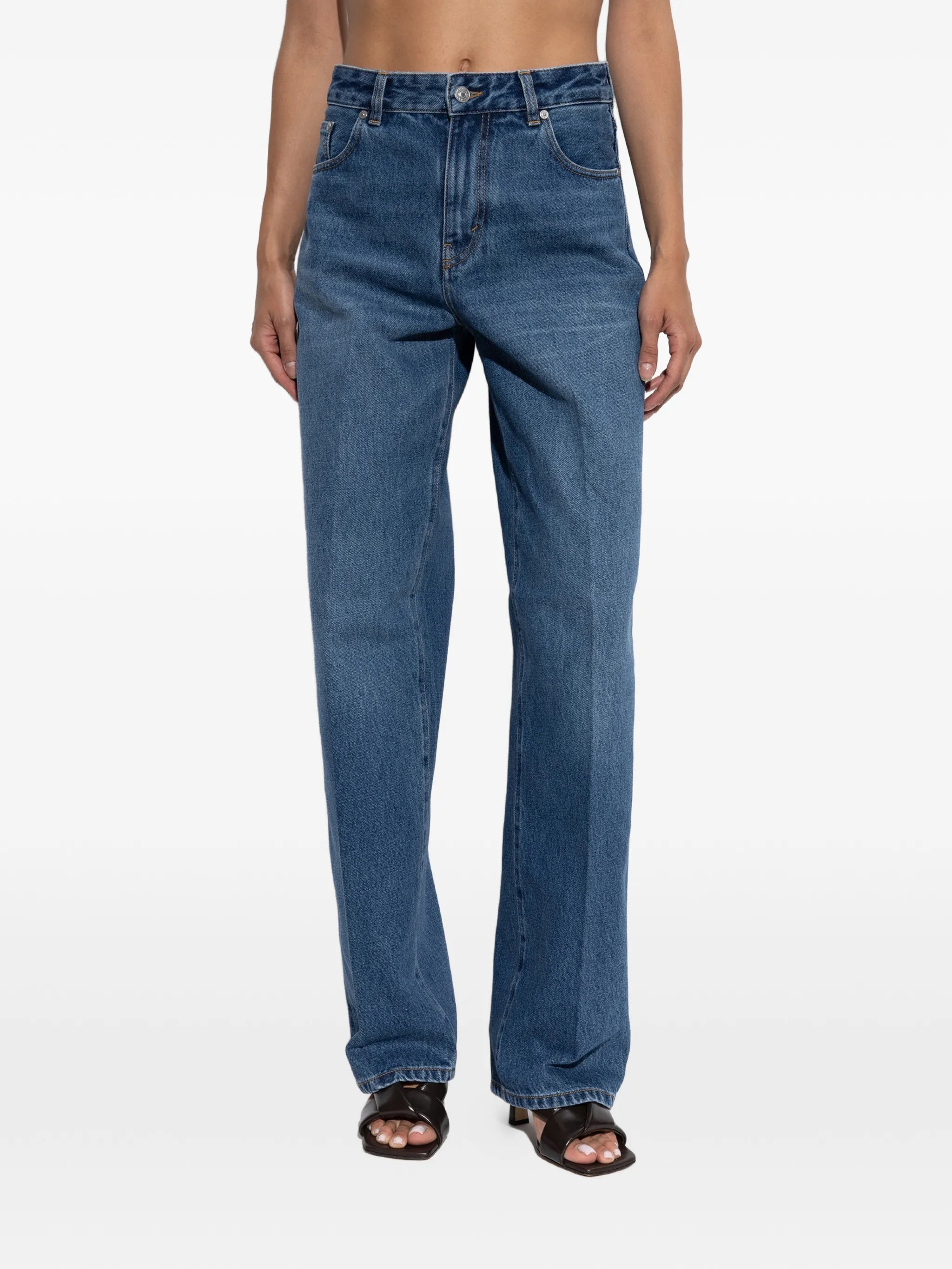 high waist jeans in mid blue wash