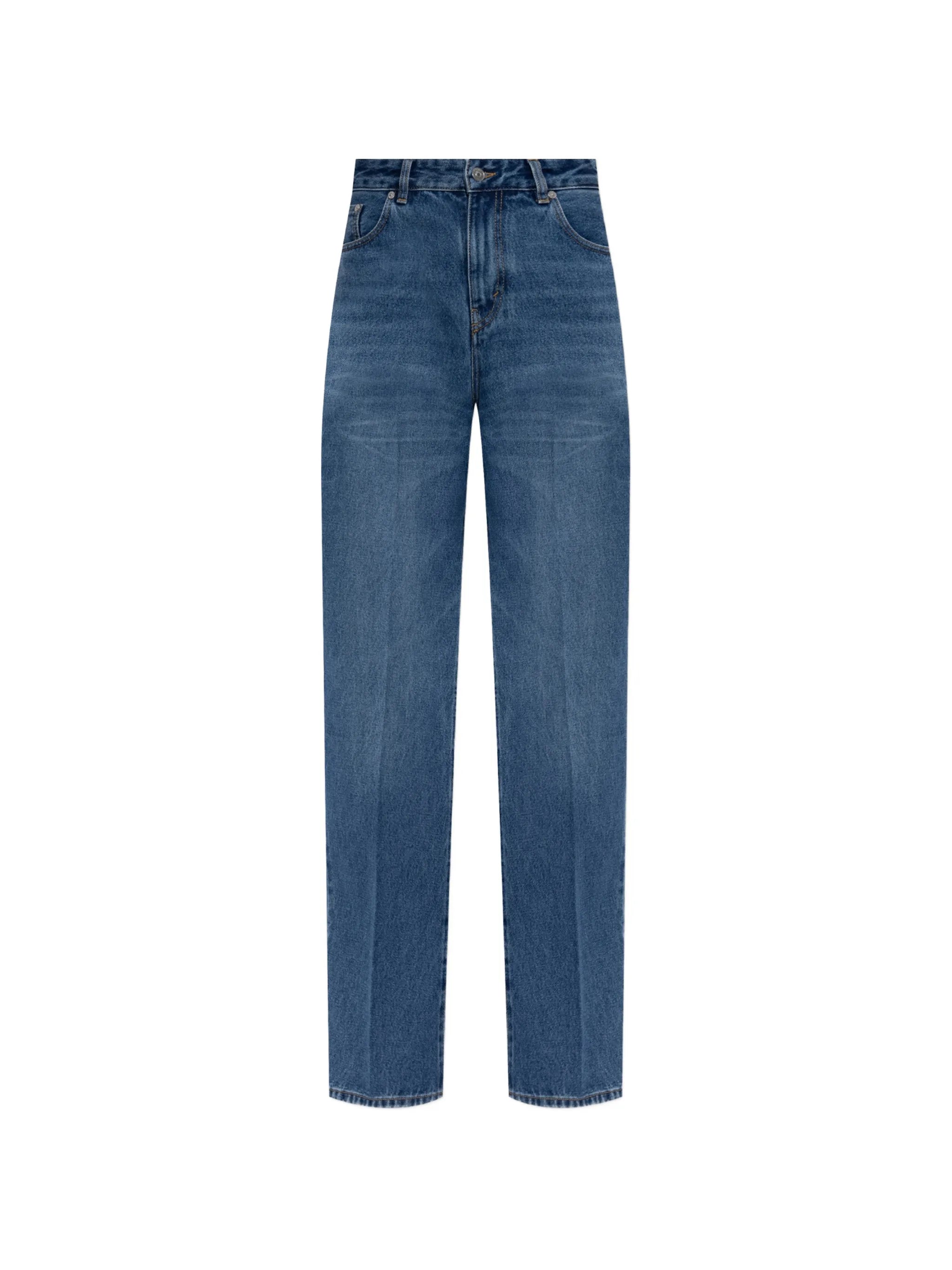 high waist jeans in mid blue wash