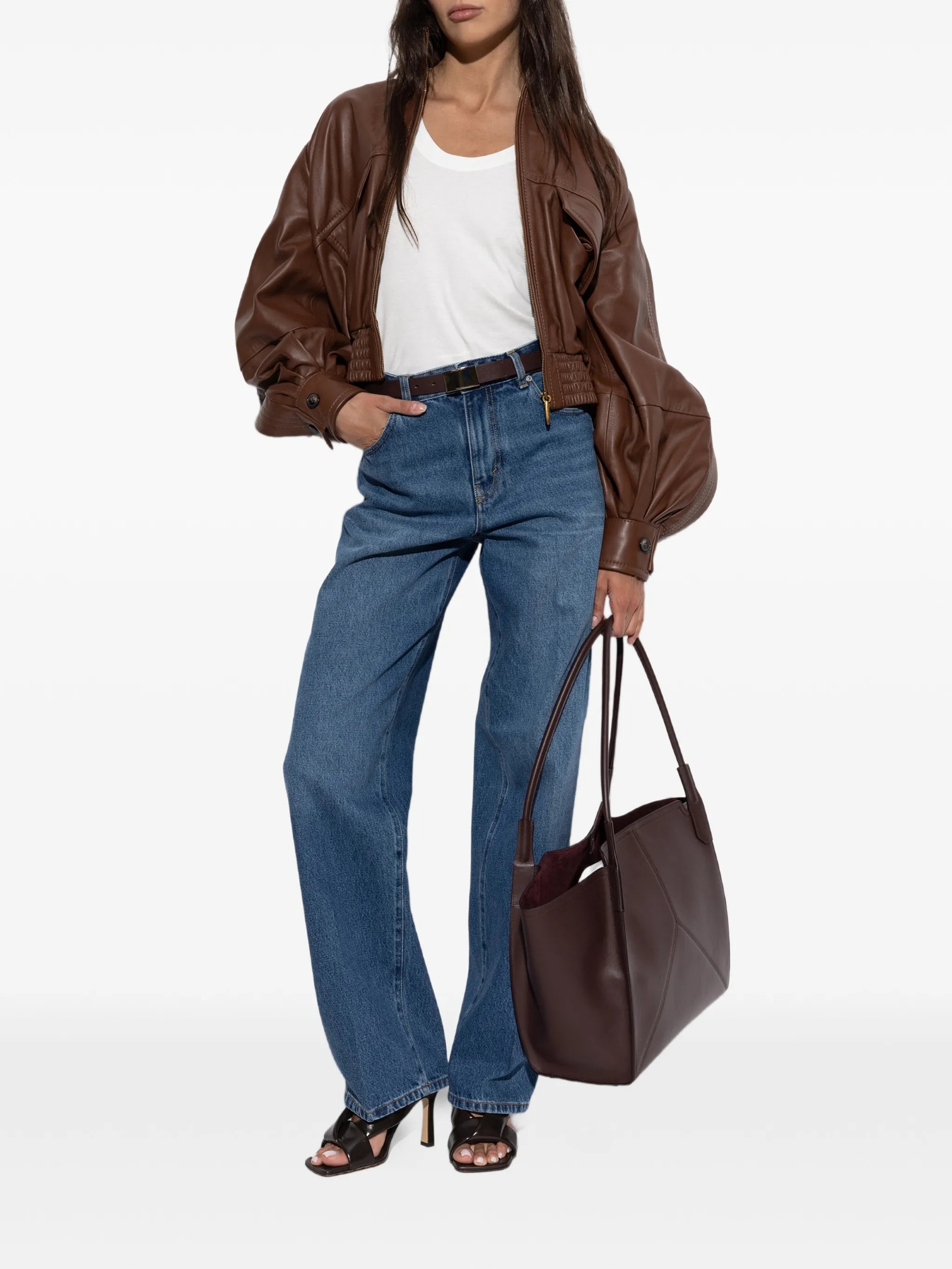 high waist jeans in mid blue wash