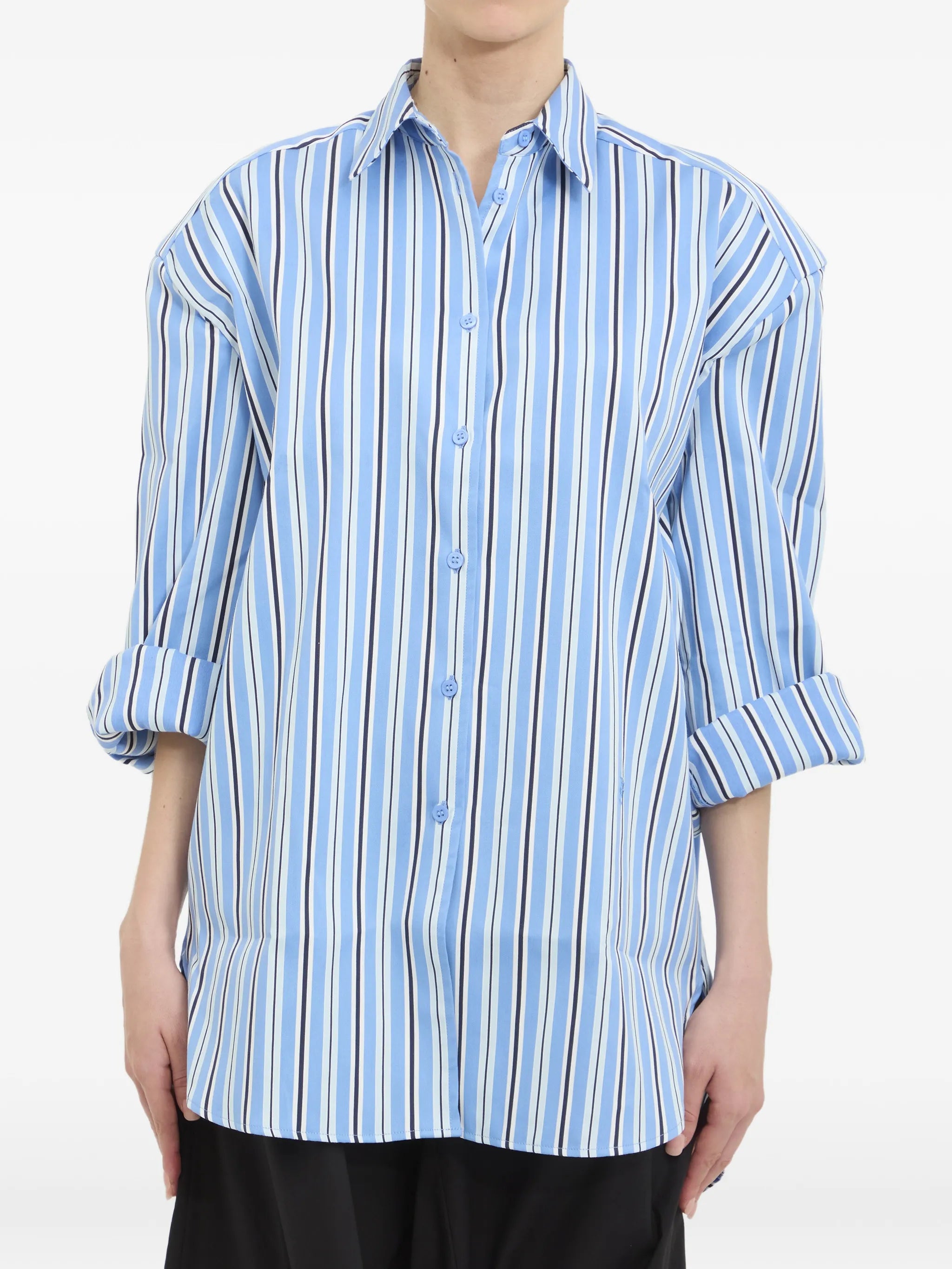 padded-shoulder striped shirt