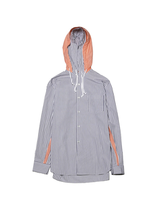 striped drawstring-hood shirt