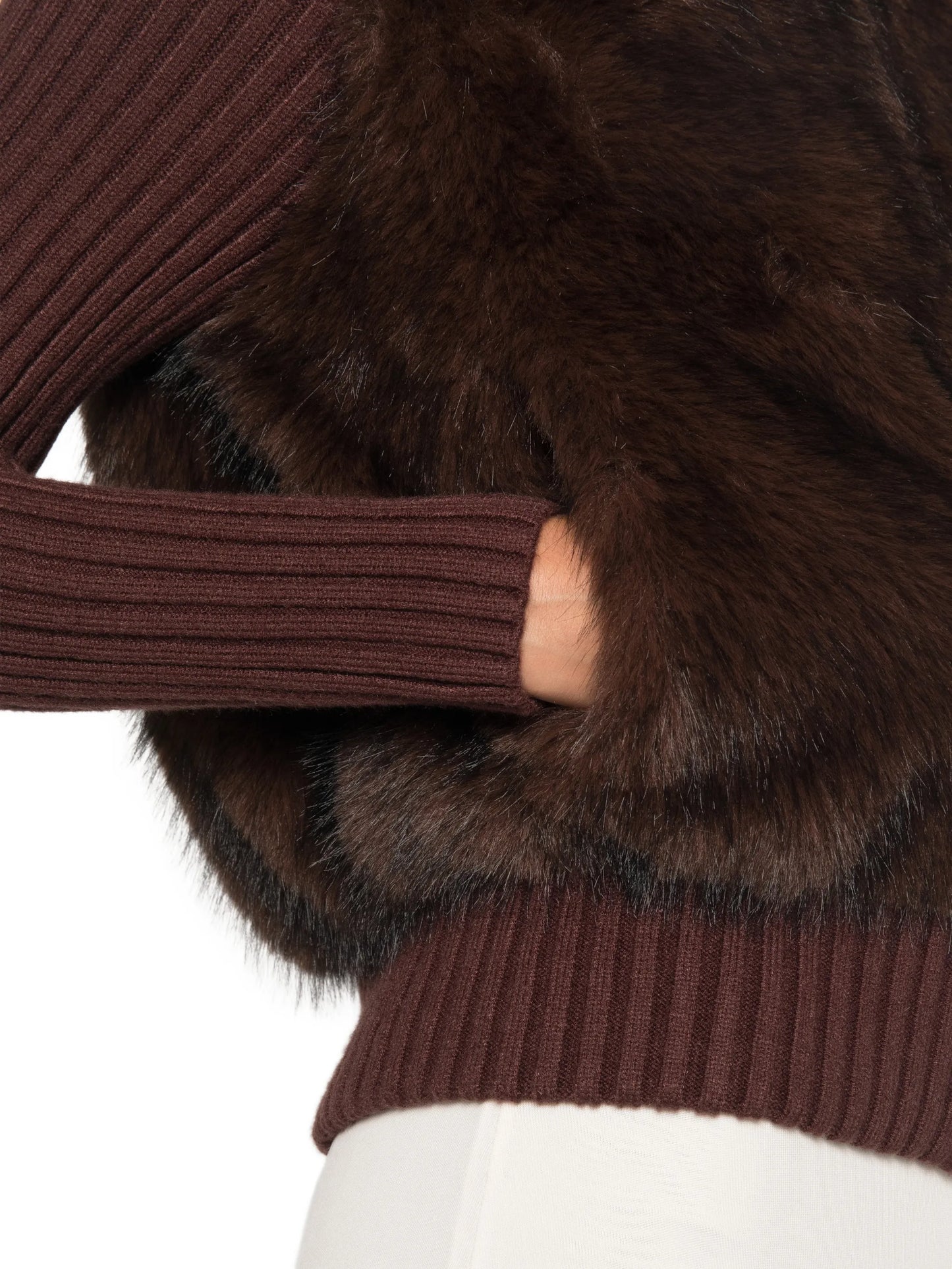 faux-fur ribbed-knit cardigan
