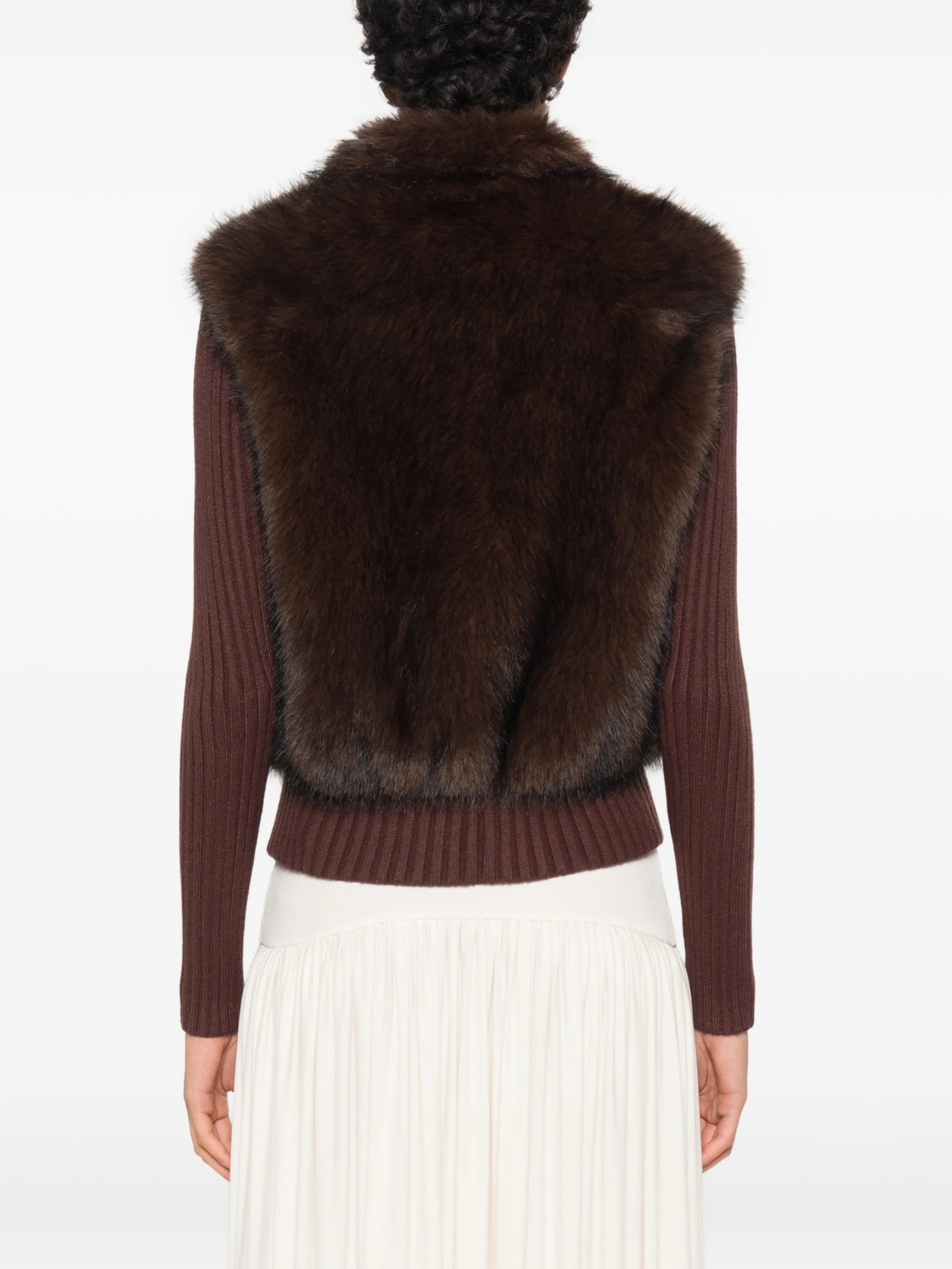 faux-fur ribbed-knit cardigan