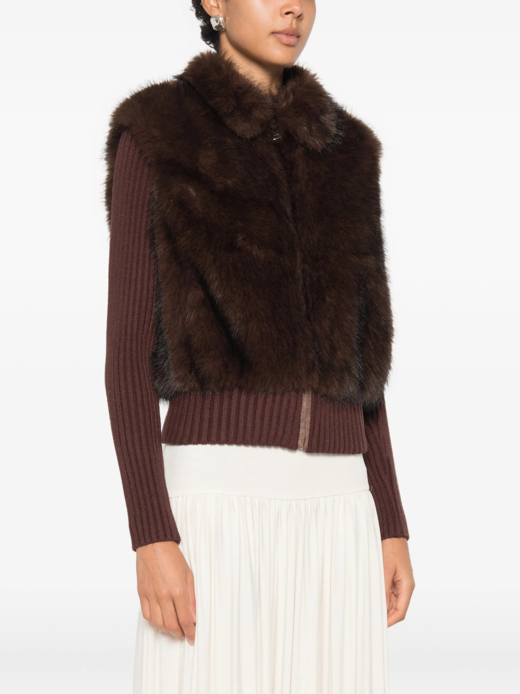 faux-fur ribbed-knit cardigan
