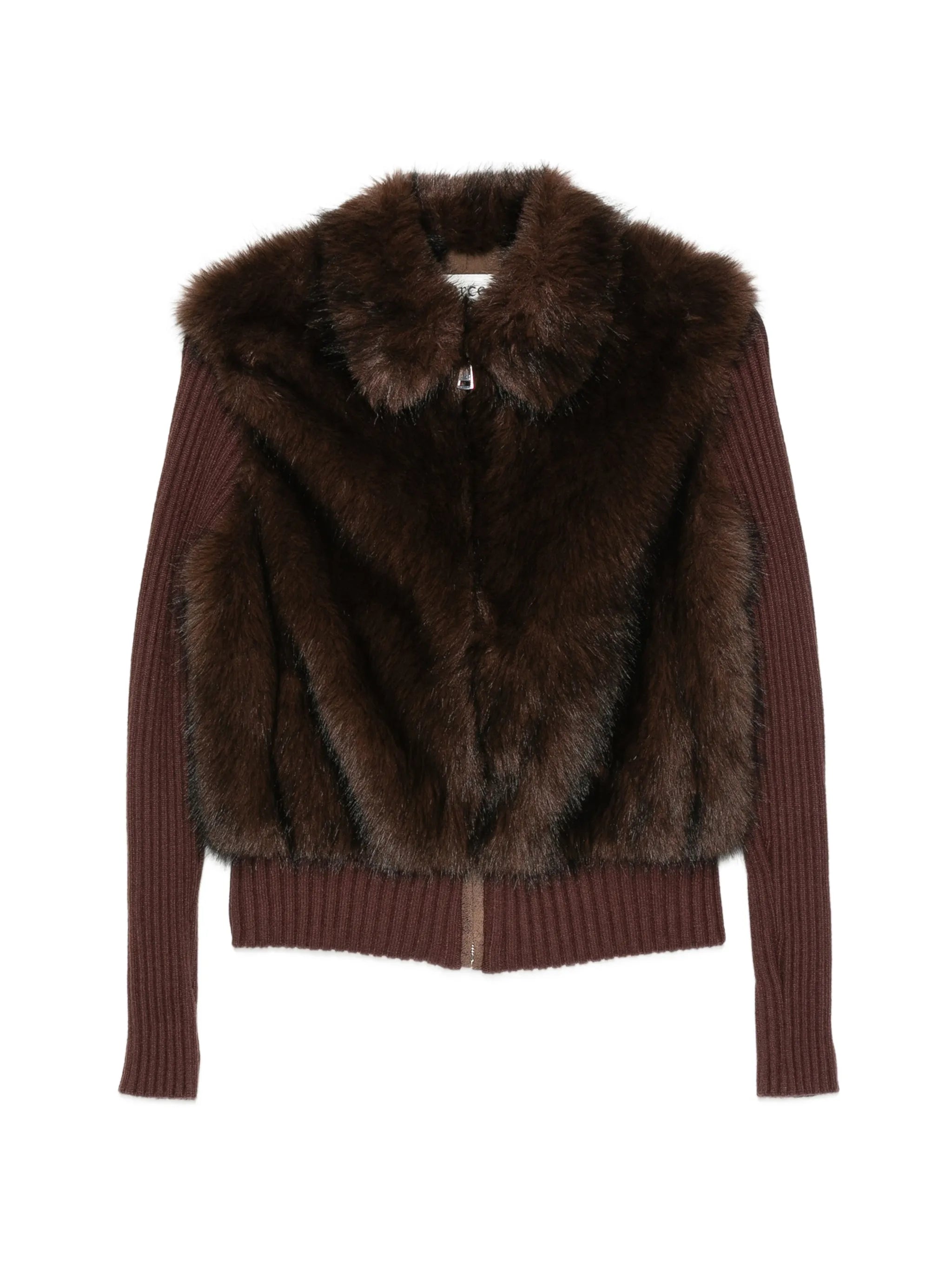 faux-fur ribbed-knit cardigan