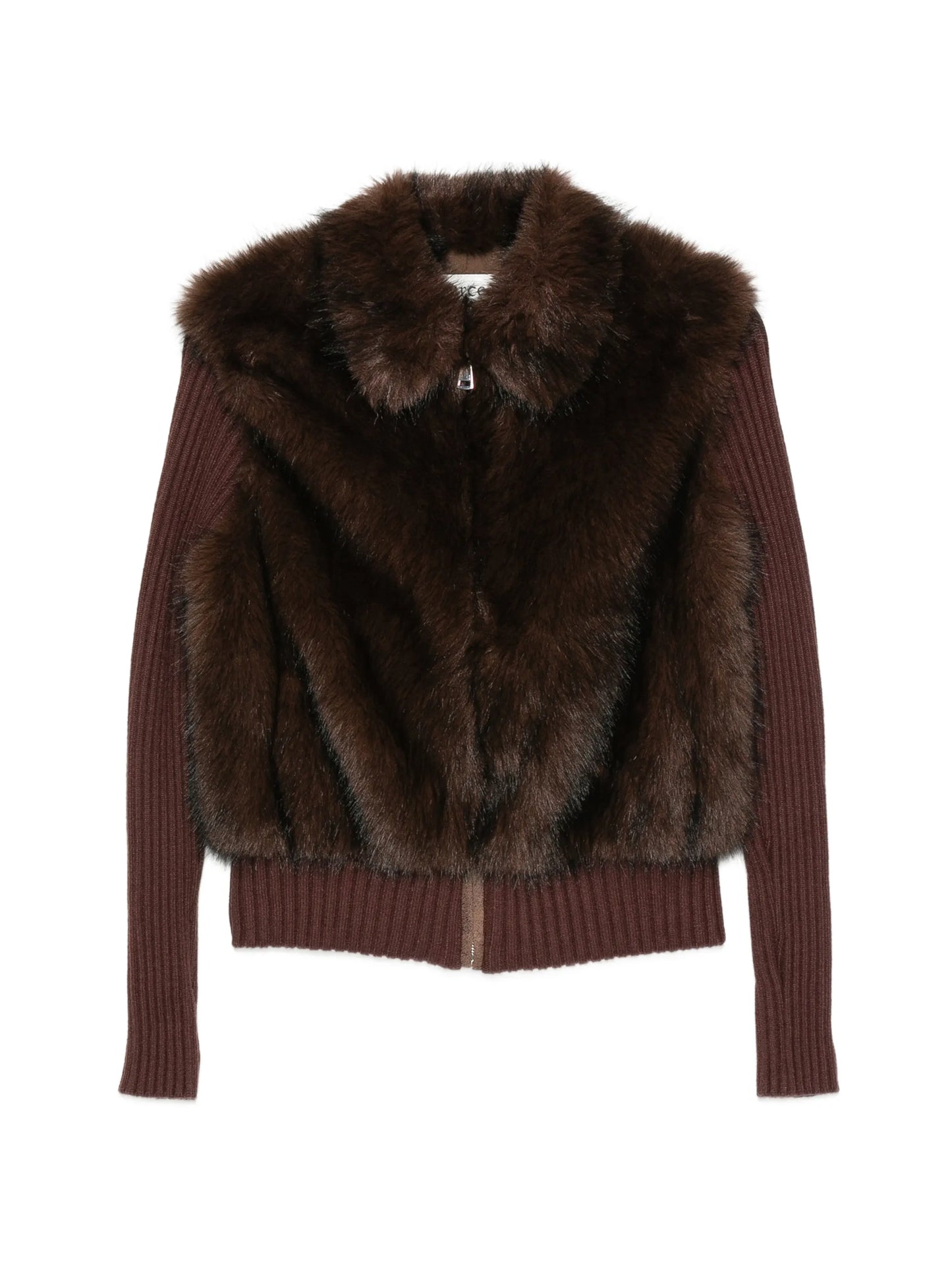 faux-fur ribbed-knit cardigan