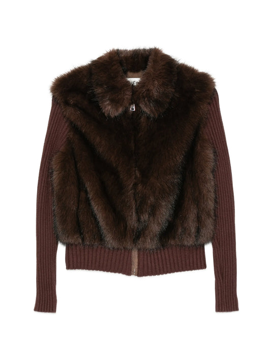 faux-fur ribbed-knit cardigan