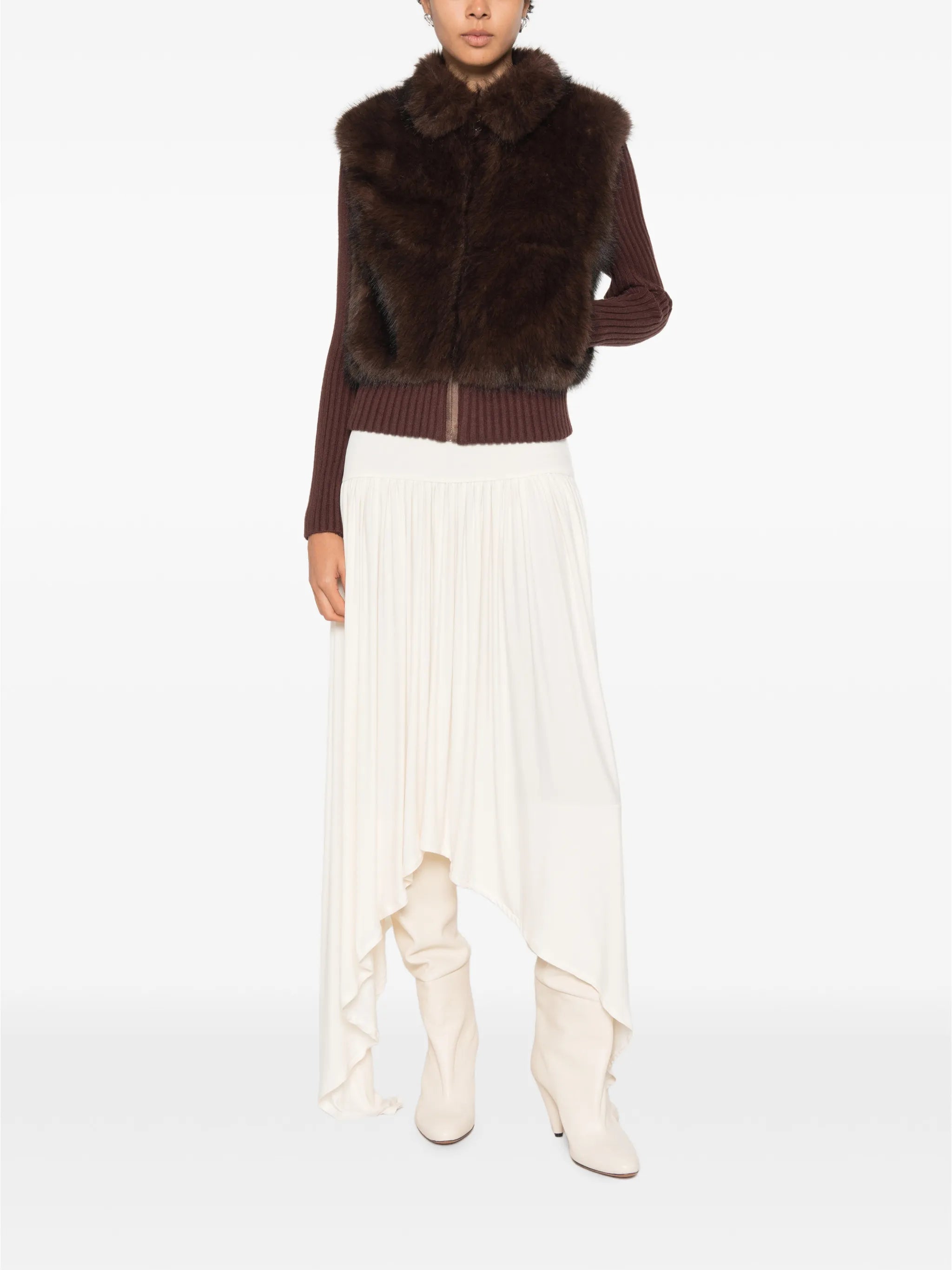 faux-fur ribbed-knit cardigan