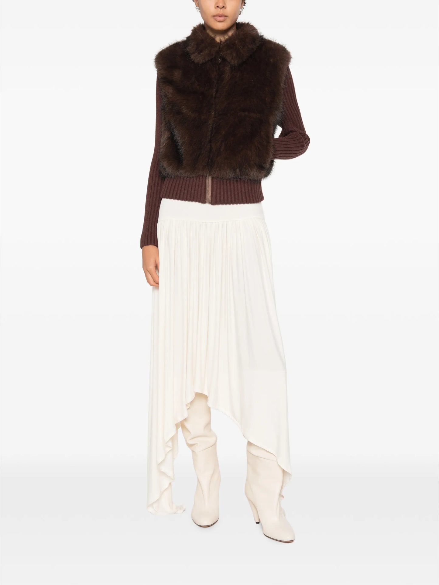 faux-fur ribbed-knit cardigan