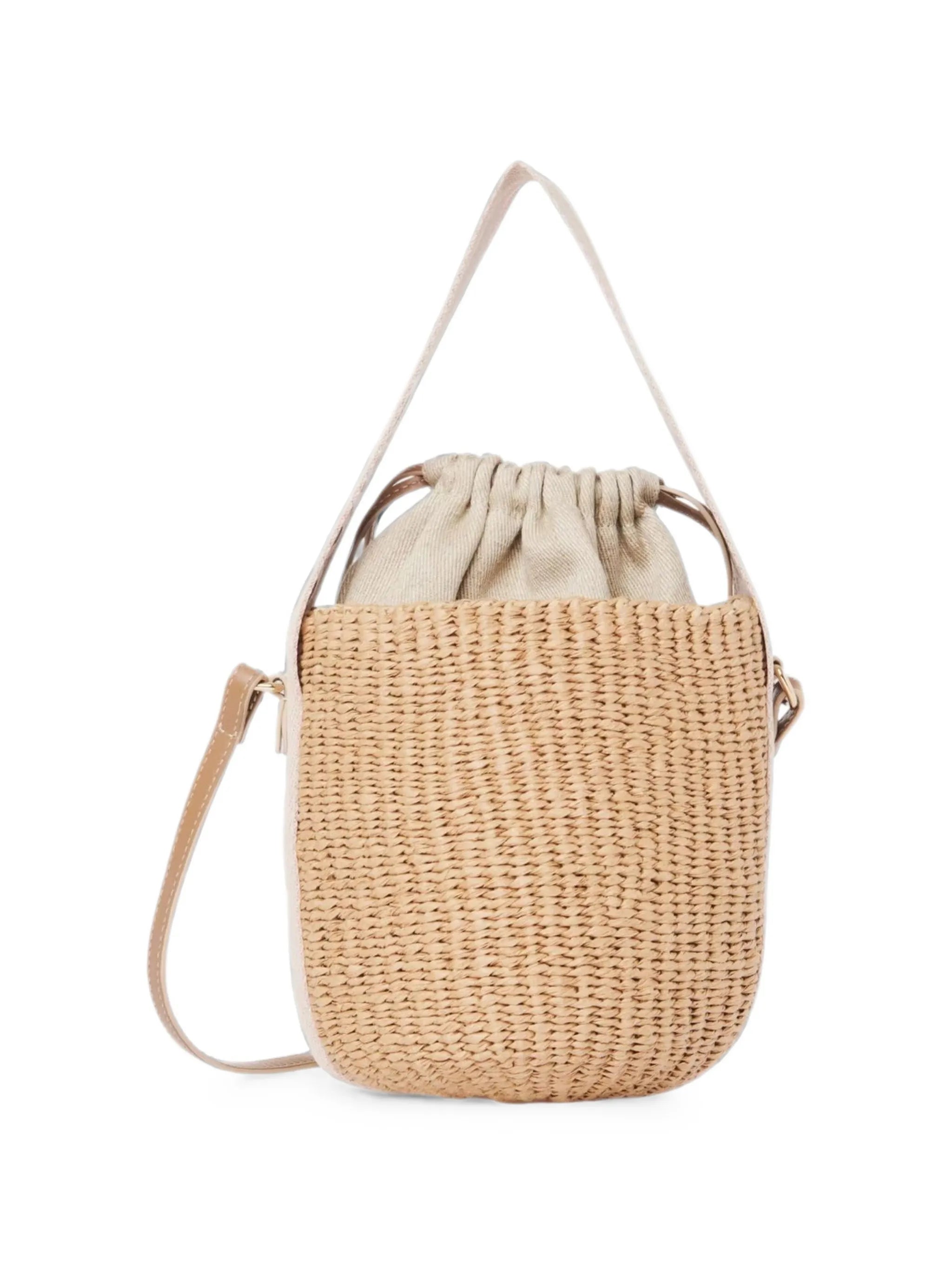 small Woody logo-tape woven bucket bag