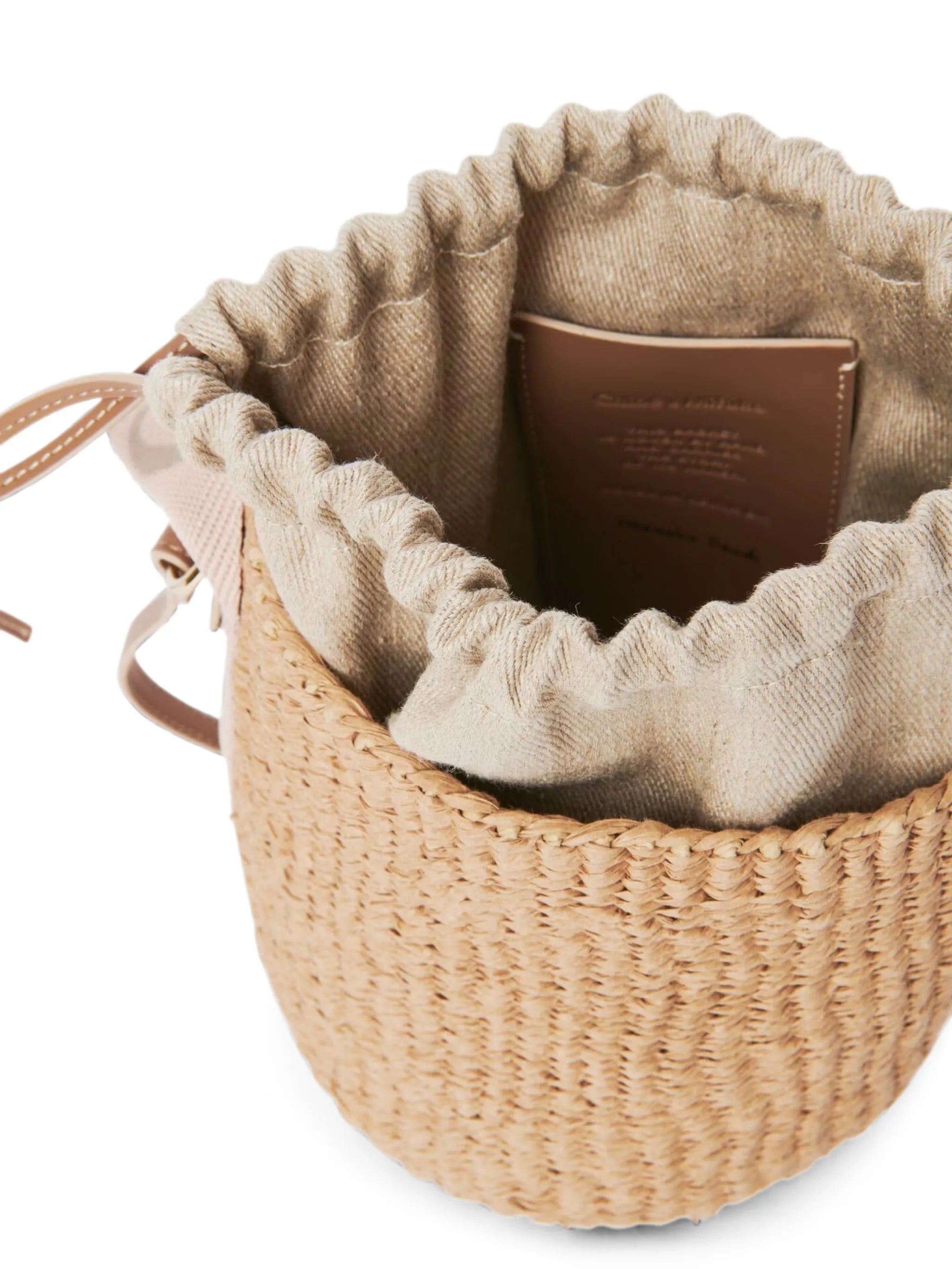 small Woody logo-tape woven bucket bag
