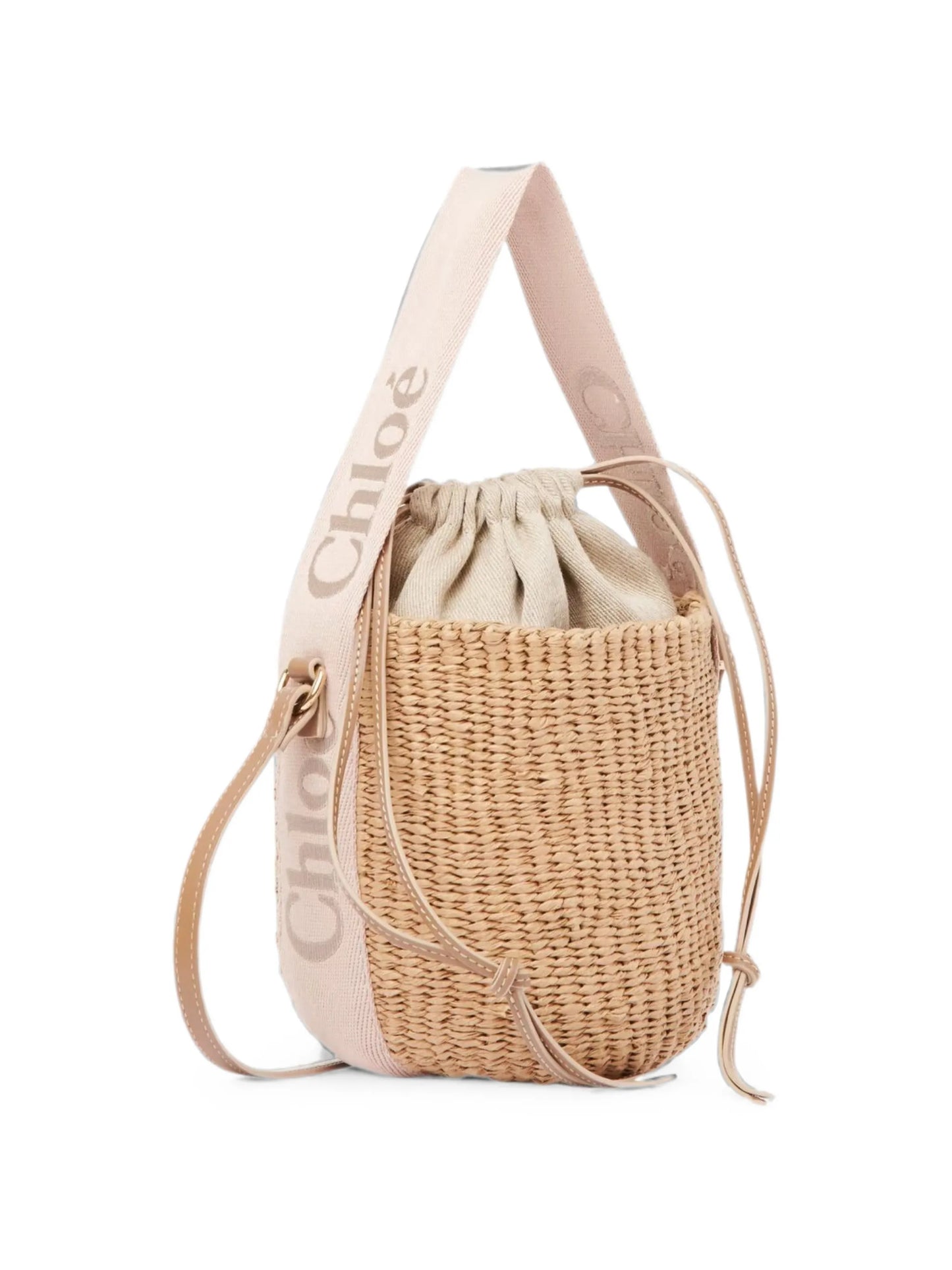 small Woody logo-tape woven bucket bag