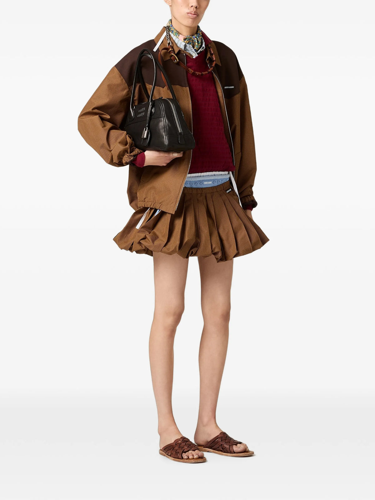 pleated gingham-check mini skirt