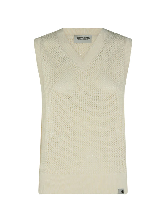 open-knit V-neck sweater
