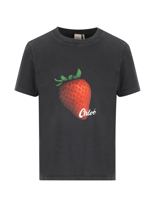 strawberry-print cotton T-shirt