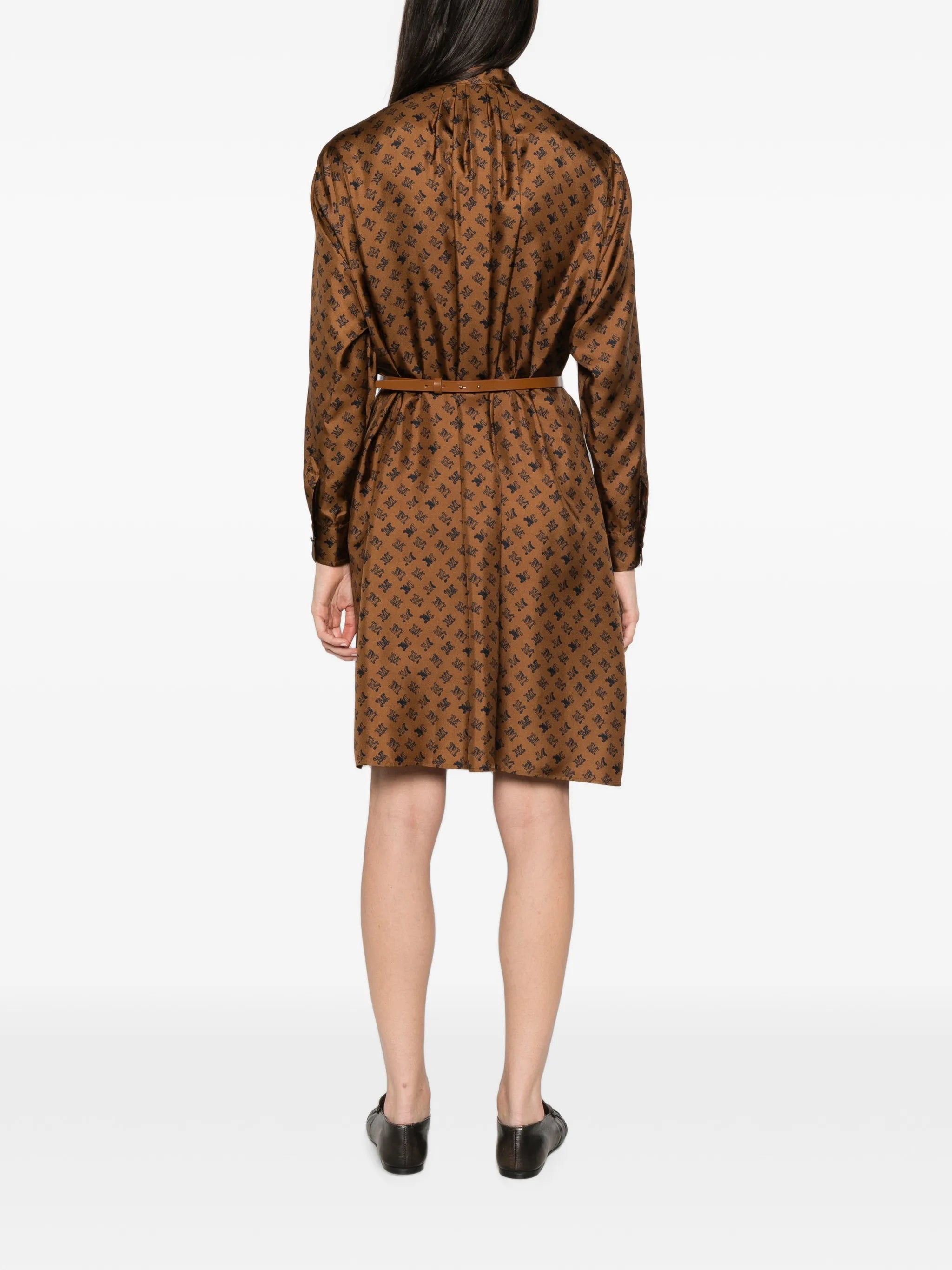 logo-print belted midi dress