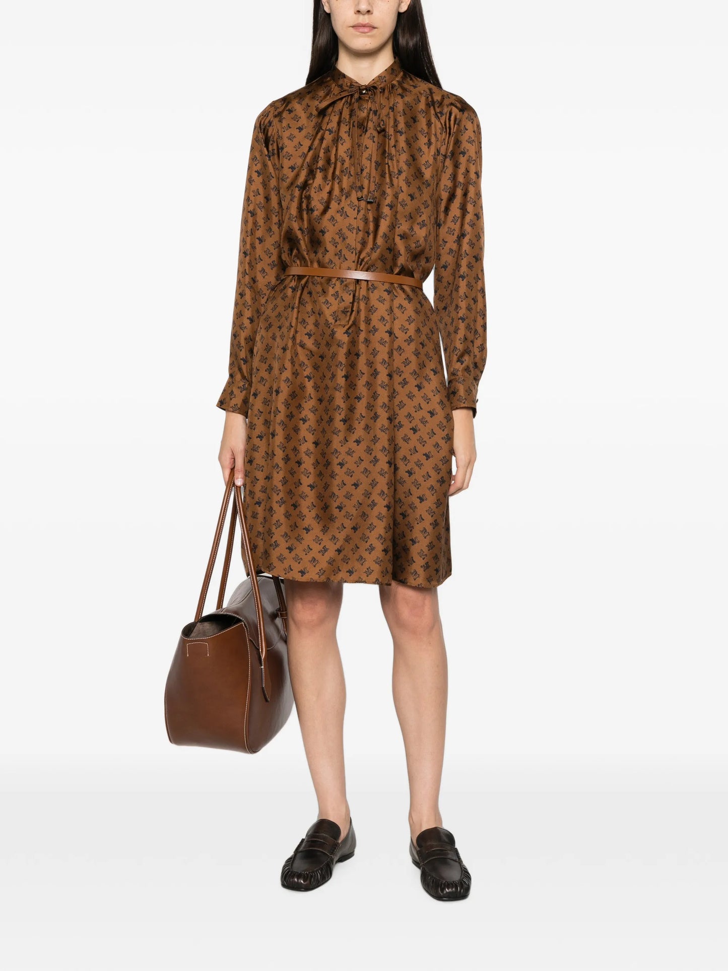 logo-print belted midi dress