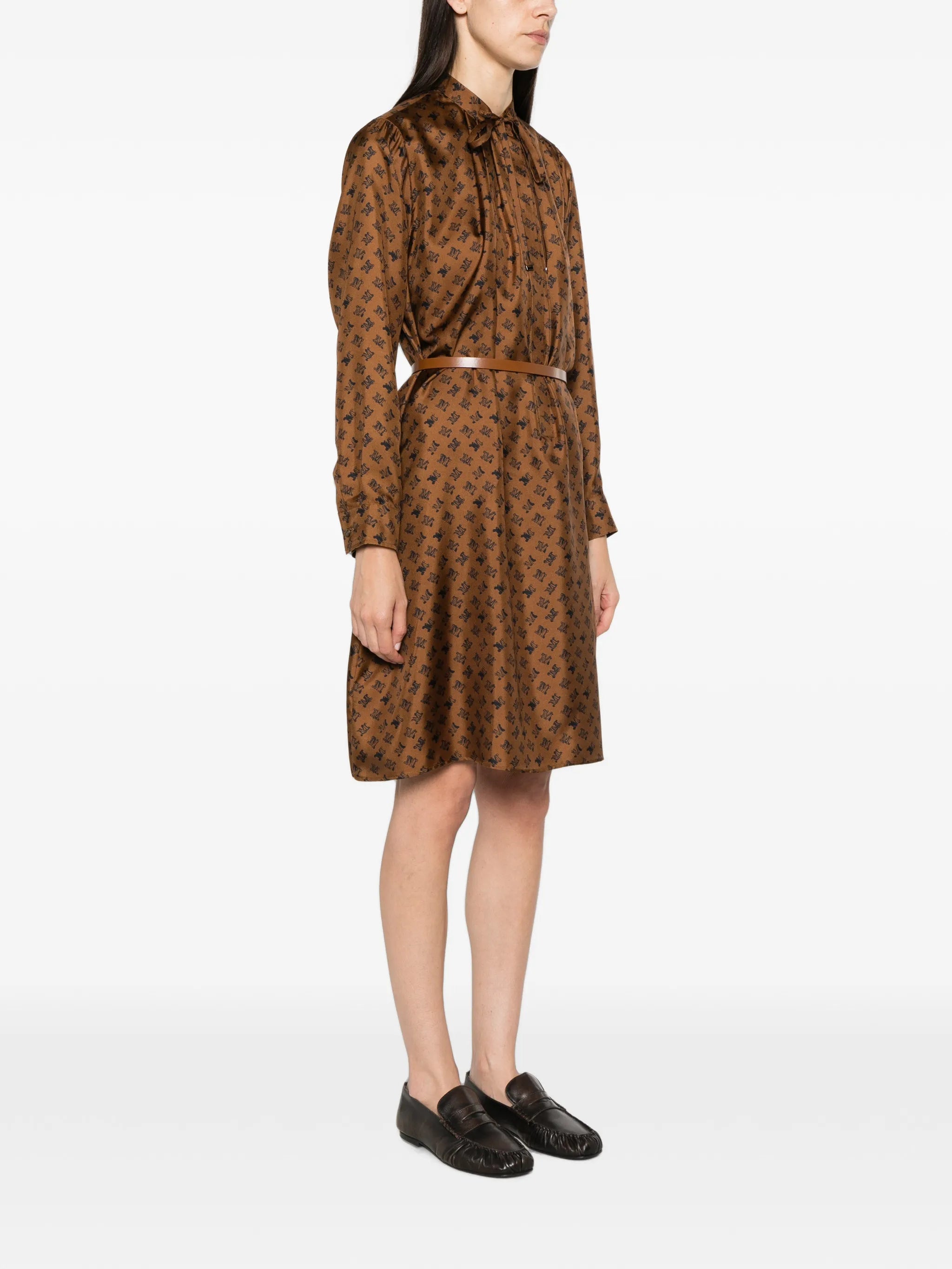 logo-print belted midi dress