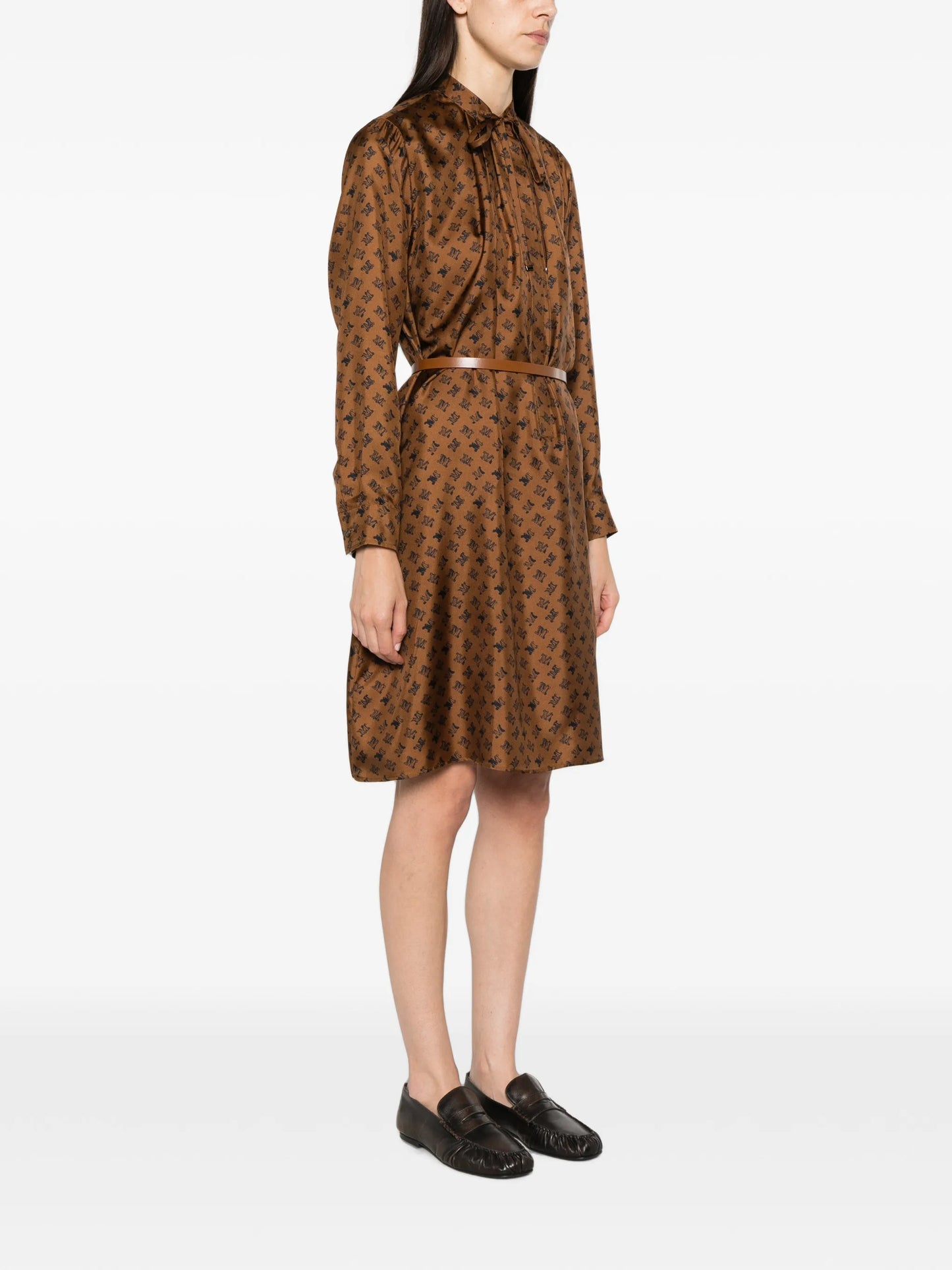 logo-print belted midi dress