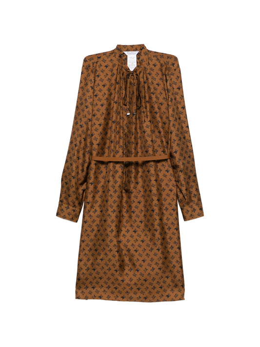 logo-print belted midi dress