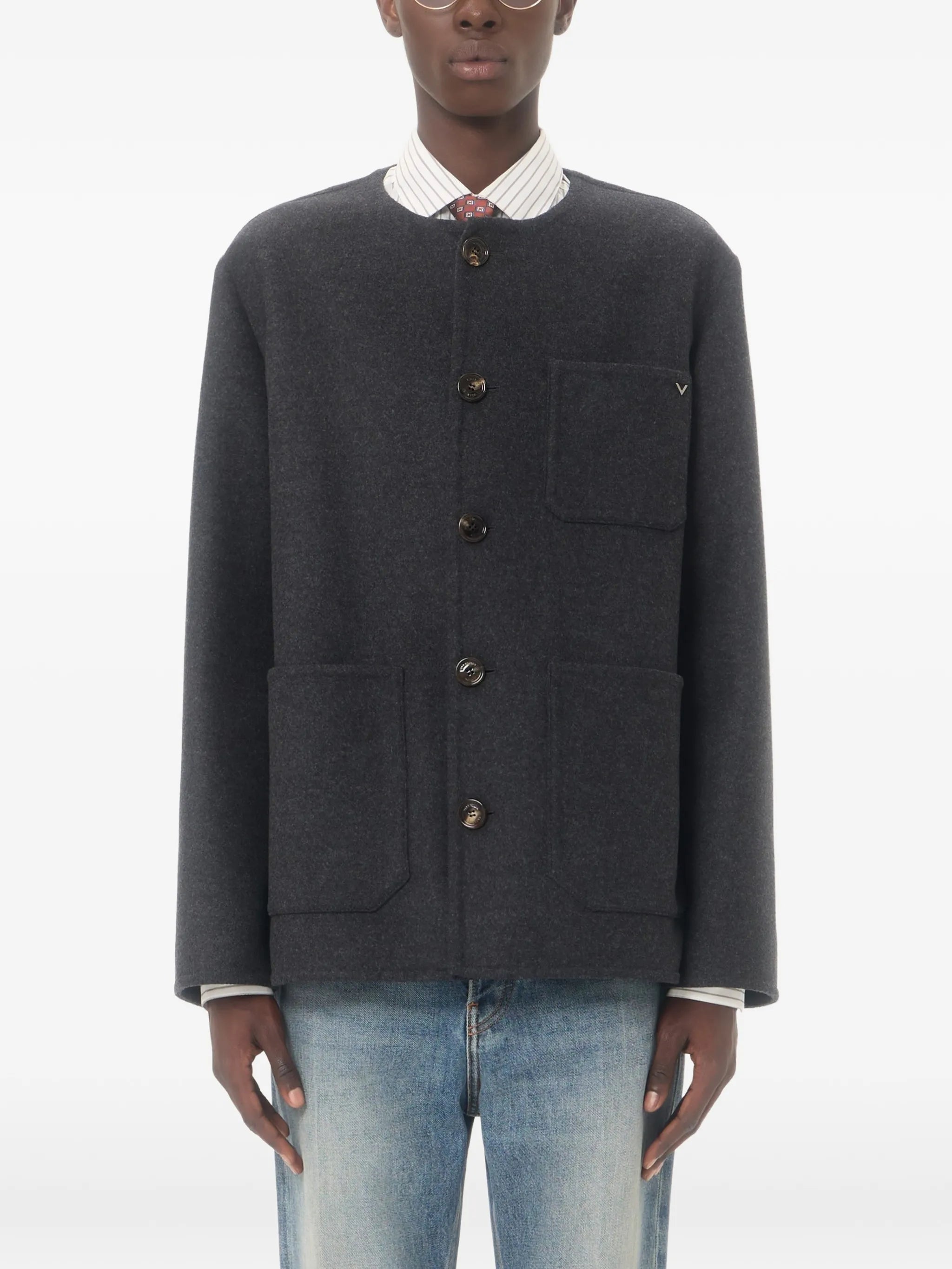 VLogo collarless shirt