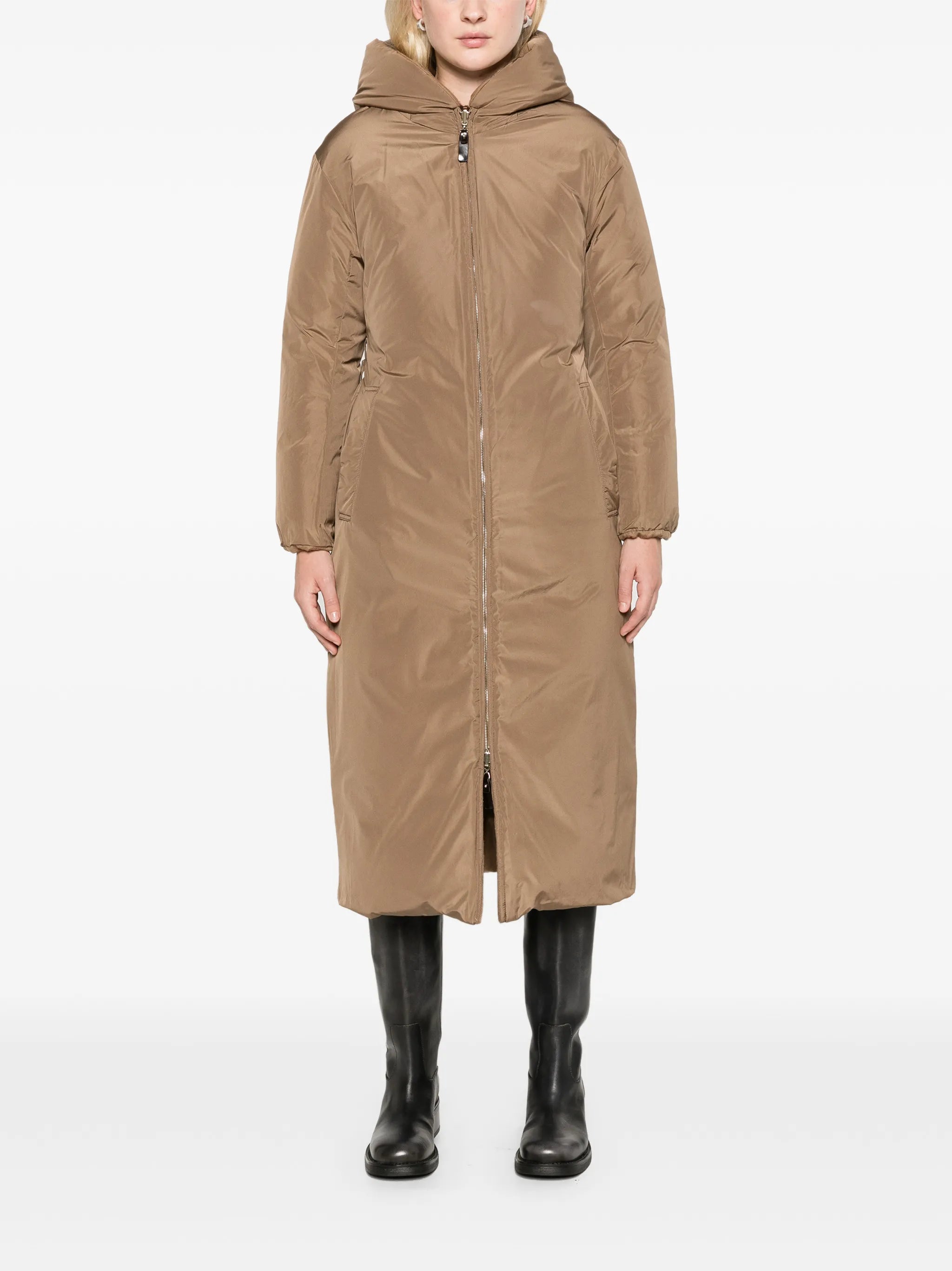 long reversible puffer in camel - camel