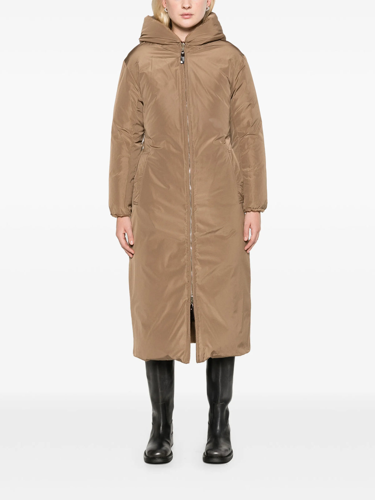 long reversible puffer in camel - camel