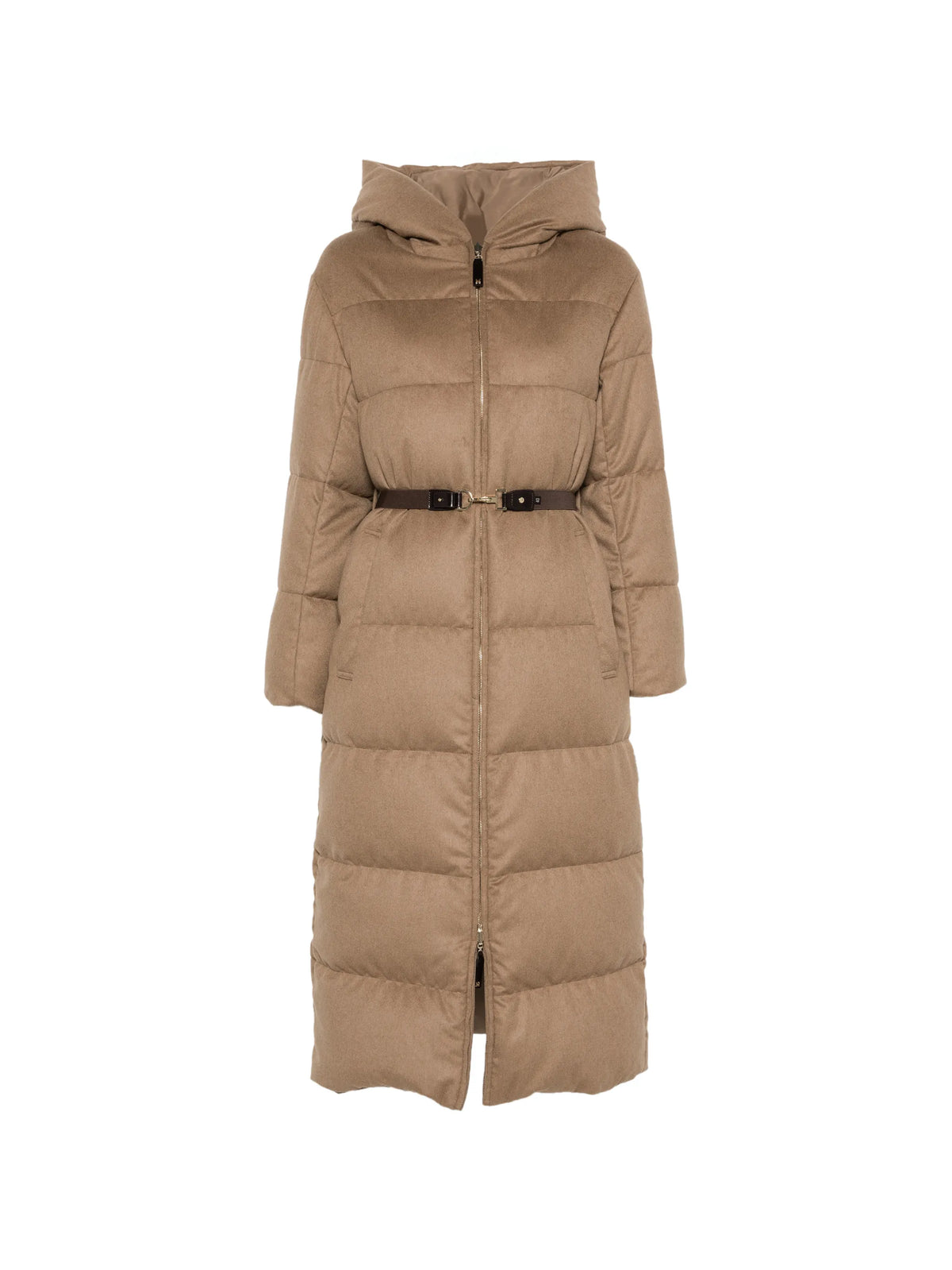 long reversible puffer in camel - camel