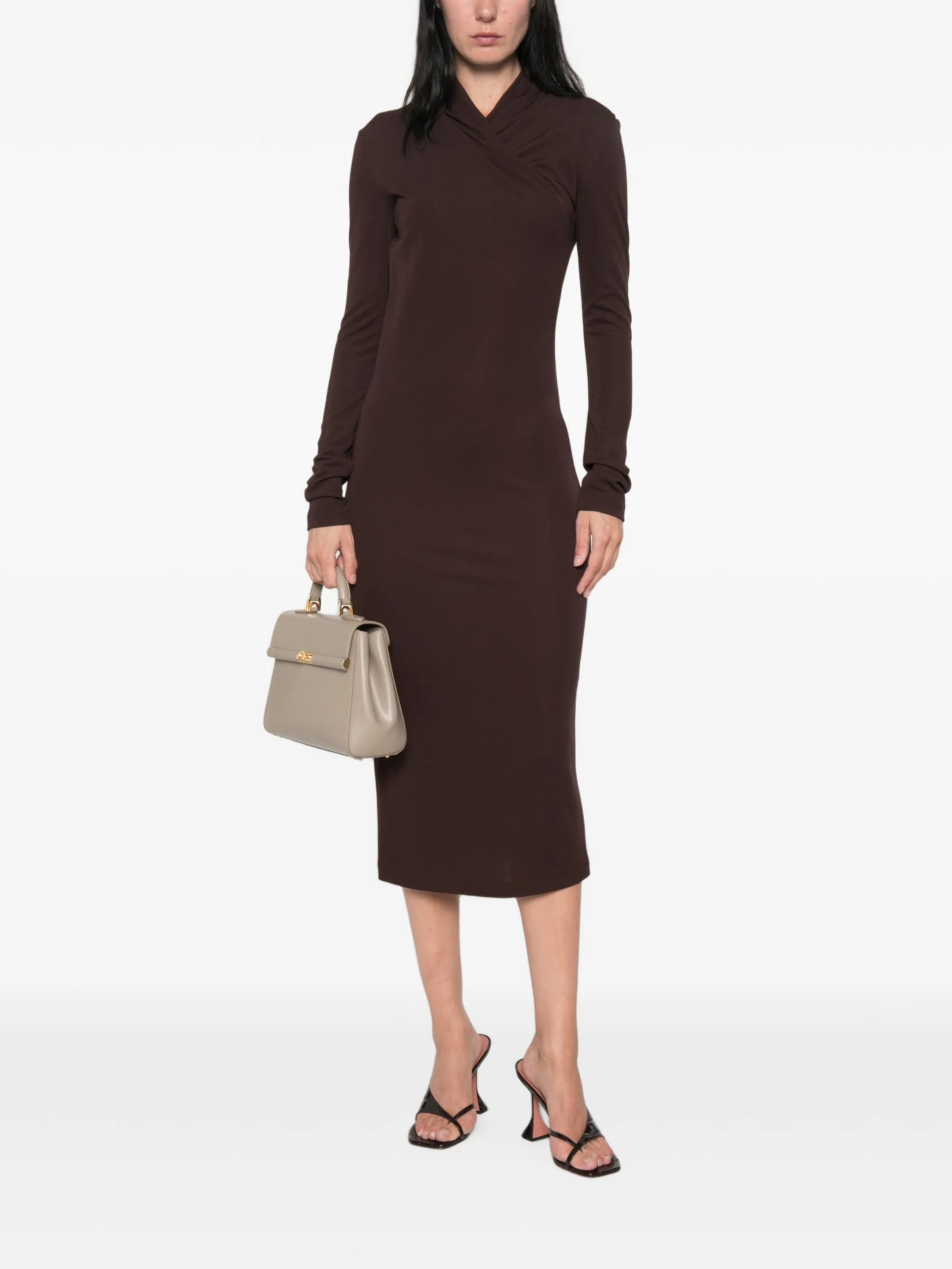 Estremo crossover-neck long-sleeve midi dress