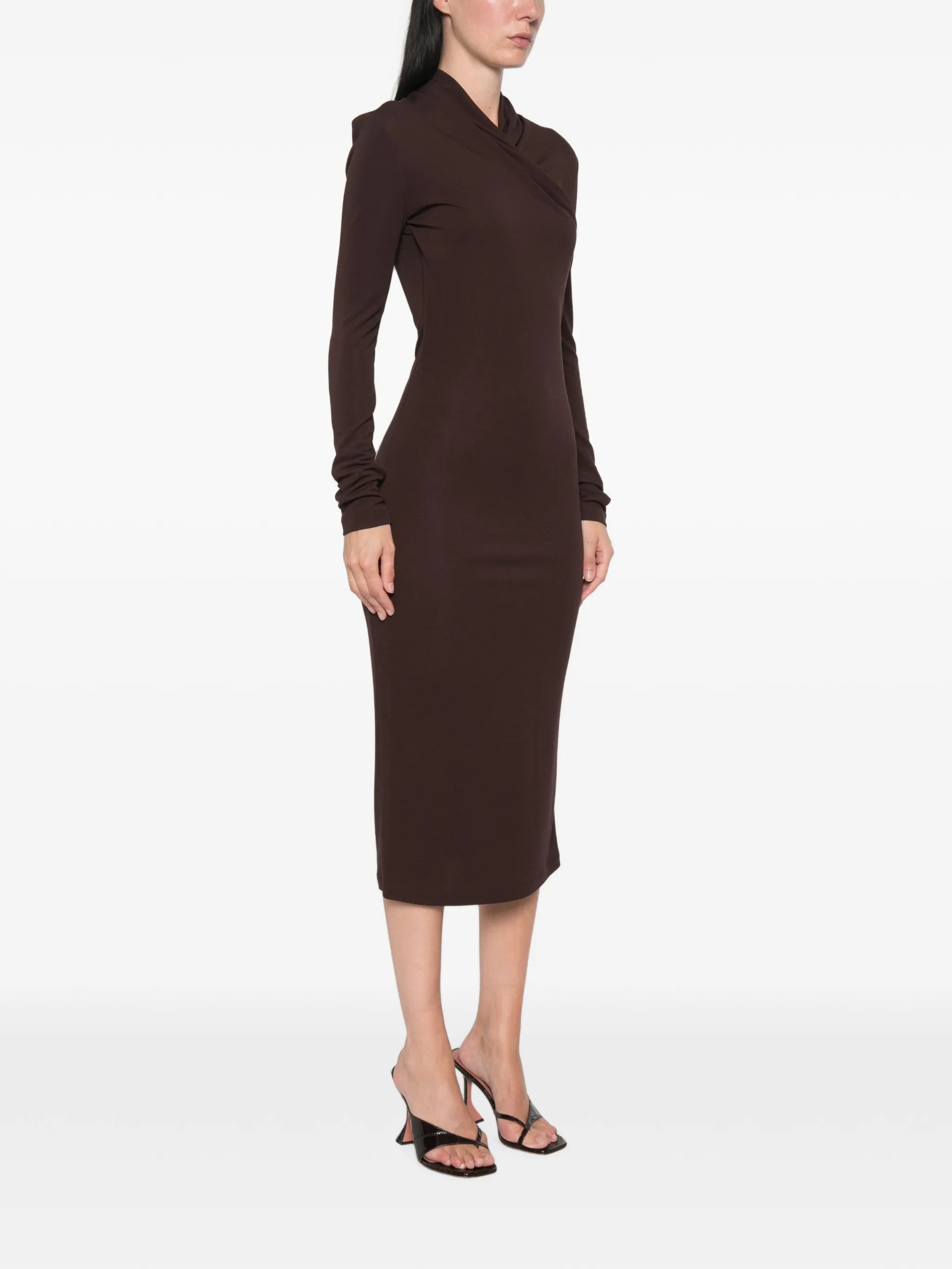Estremo crossover-neck long-sleeve midi dress