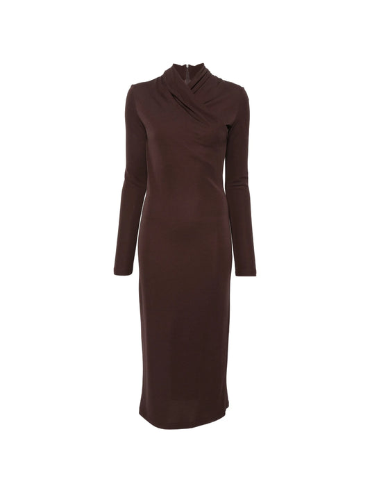 Estremo crossover-neck long-sleeve midi dress