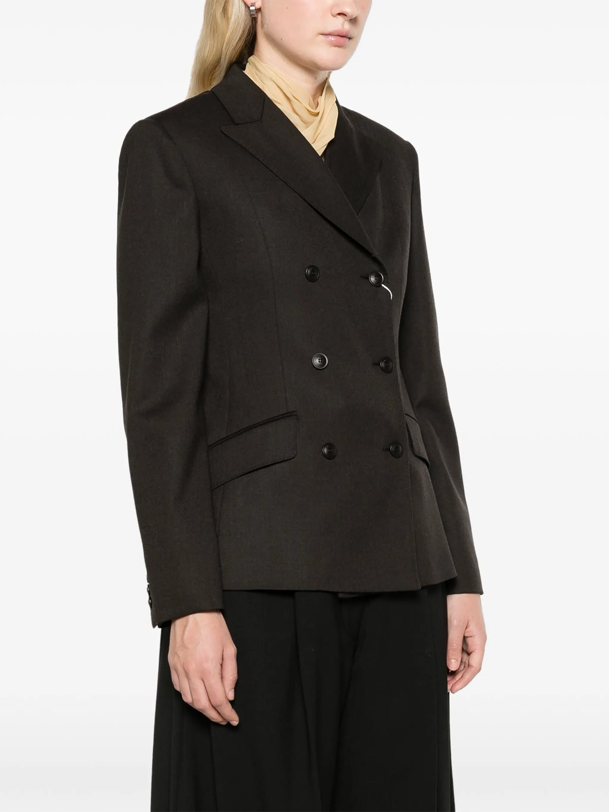 double-breasted wool flannel jacket - dark brown