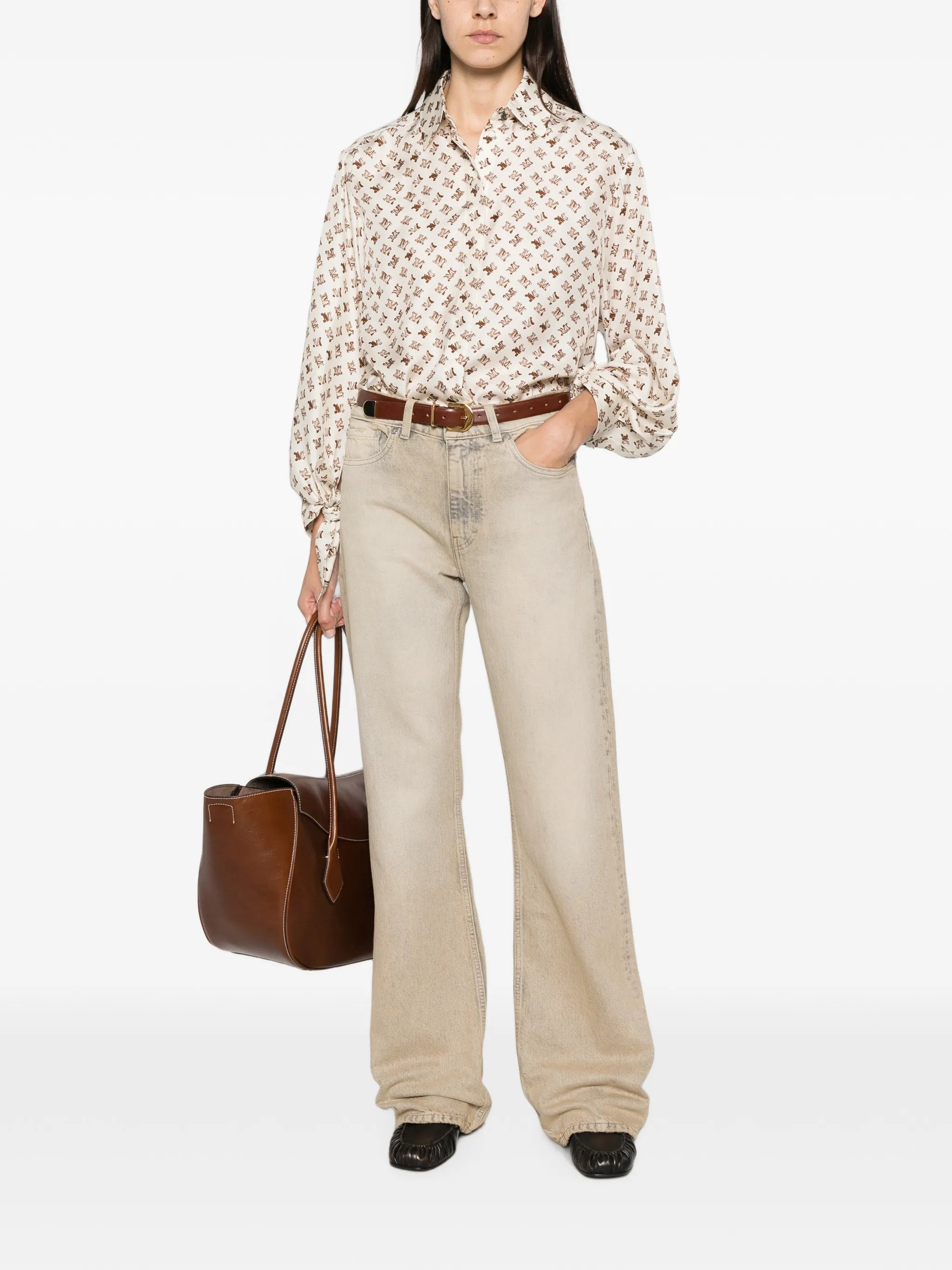 logo-print tie-cuff shirt