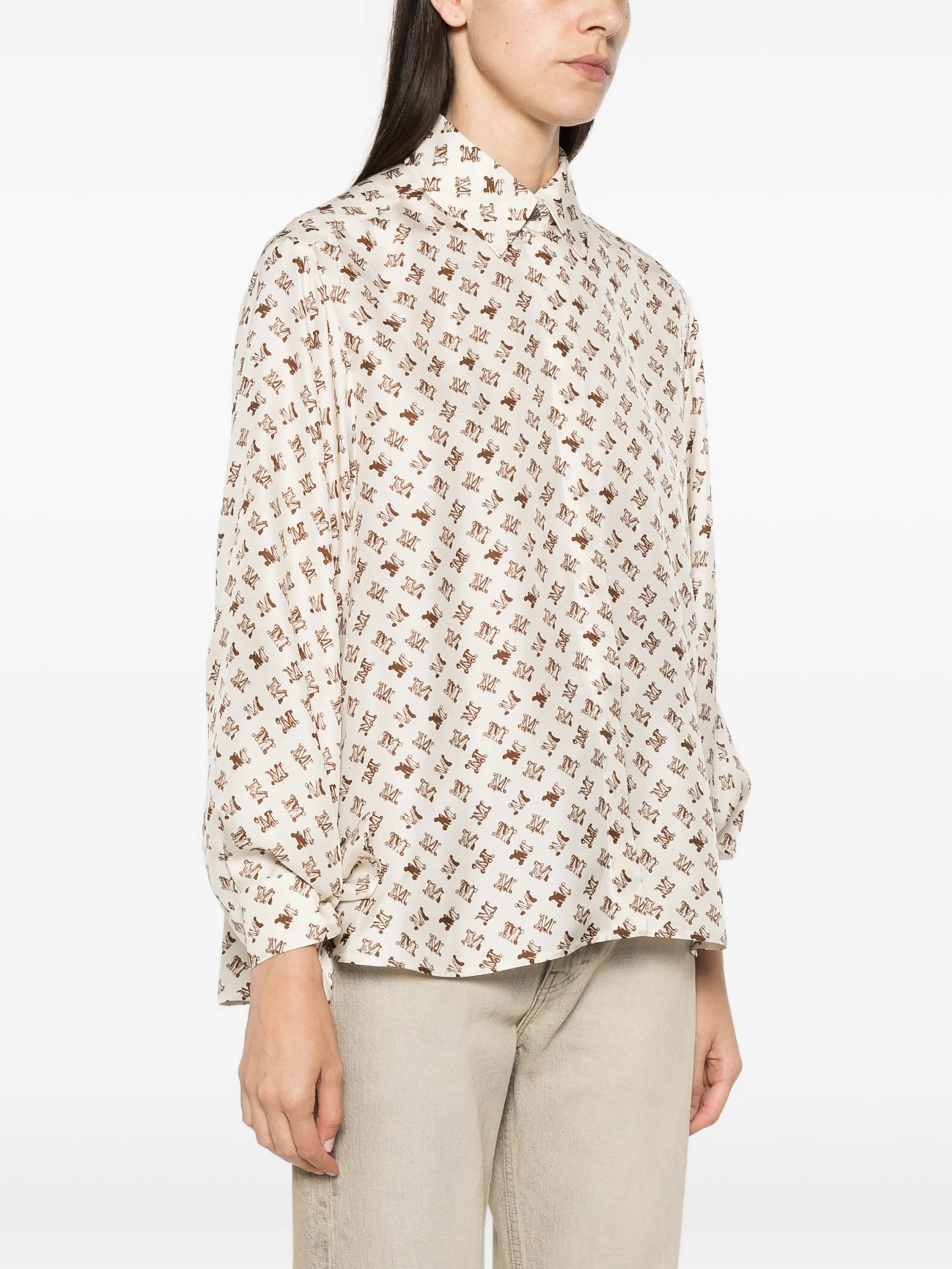 logo-print tie-cuff shirt