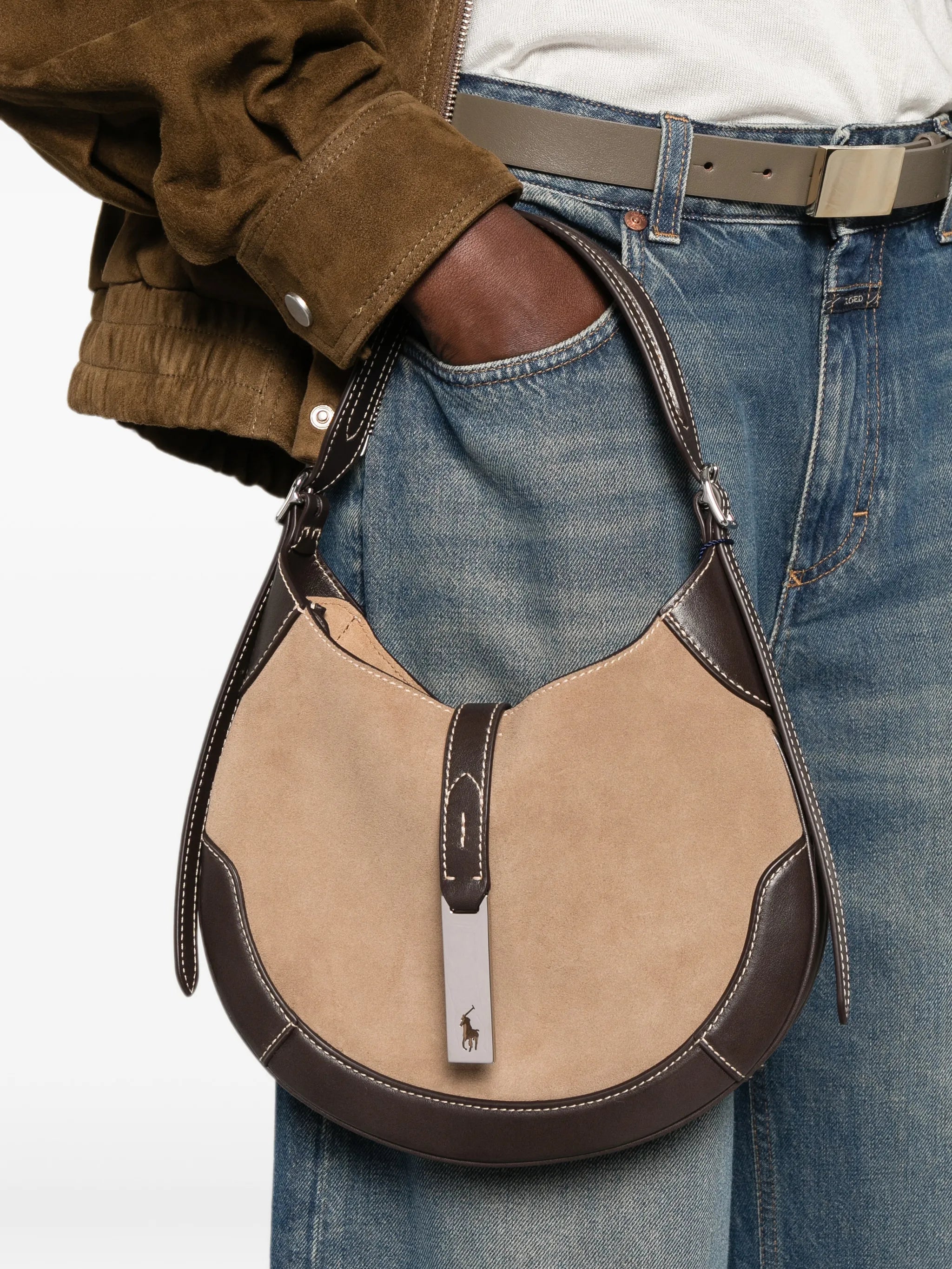 Polo ID panelled suede shoulder bag