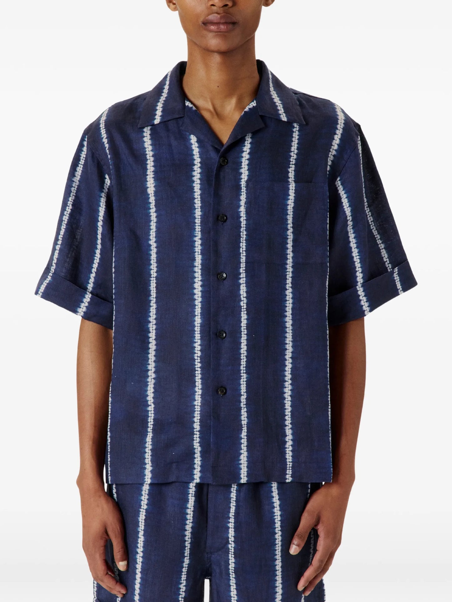 Shibori-stripe linen shirt