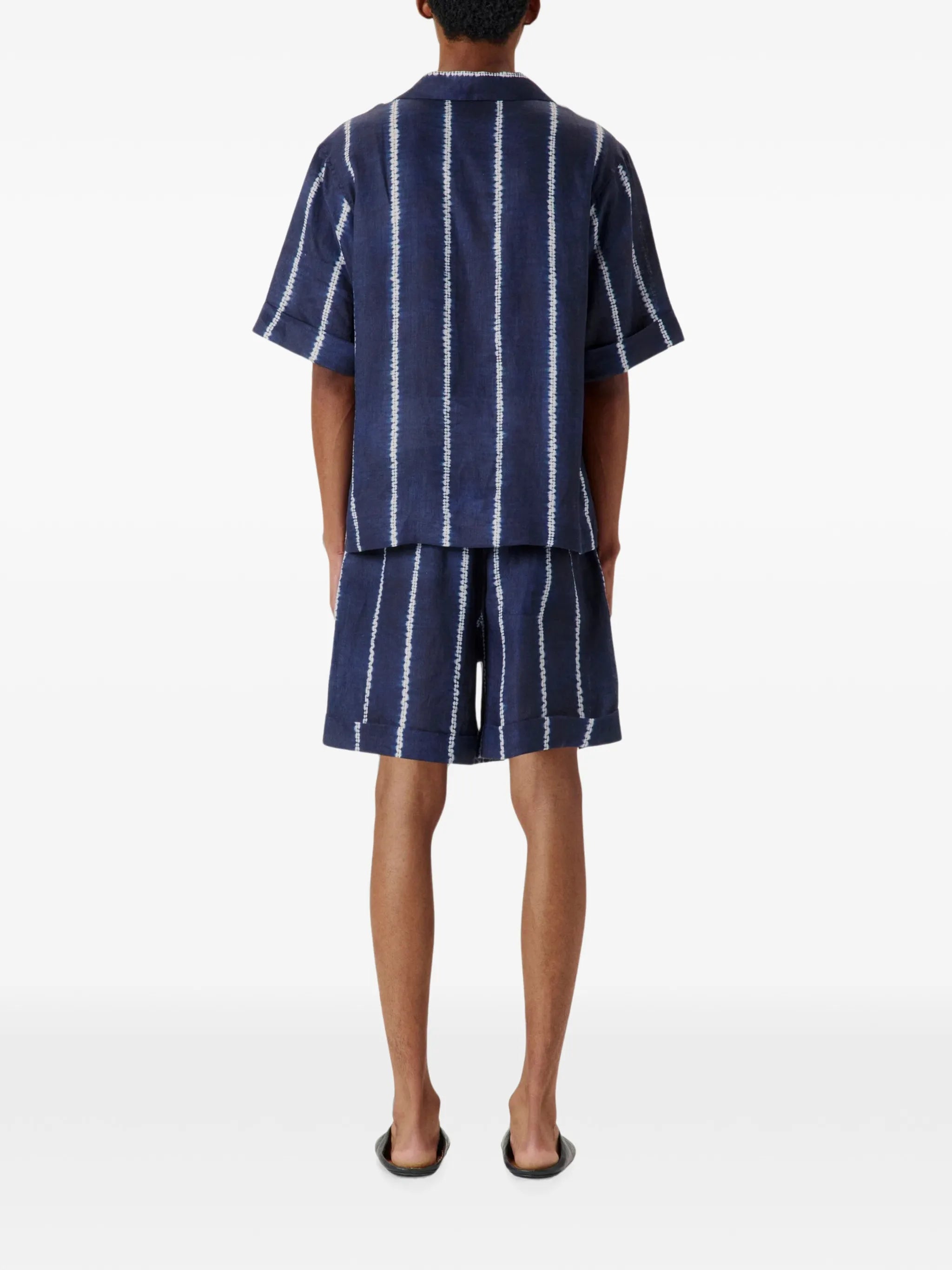 Shibori-stripe linen shirt