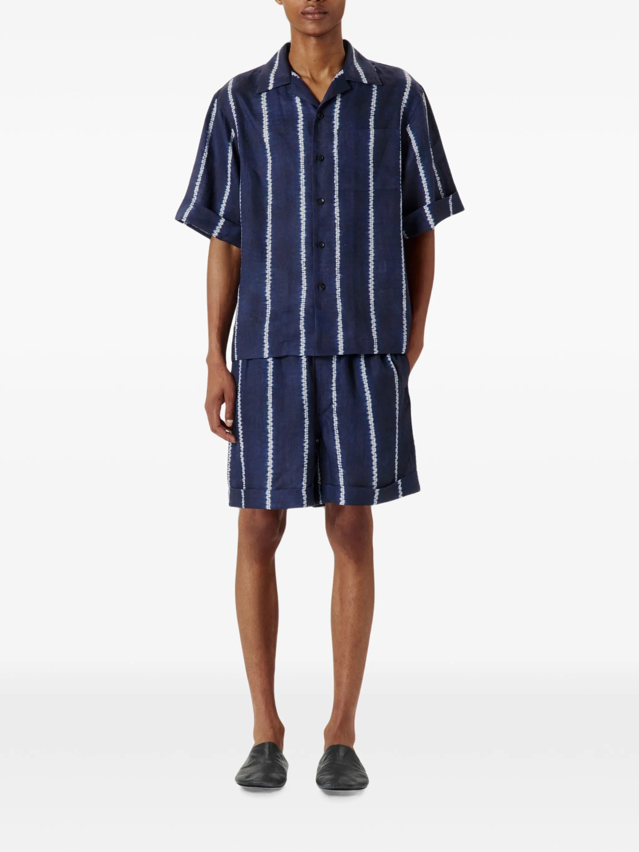Shibori-stripe linen shirt