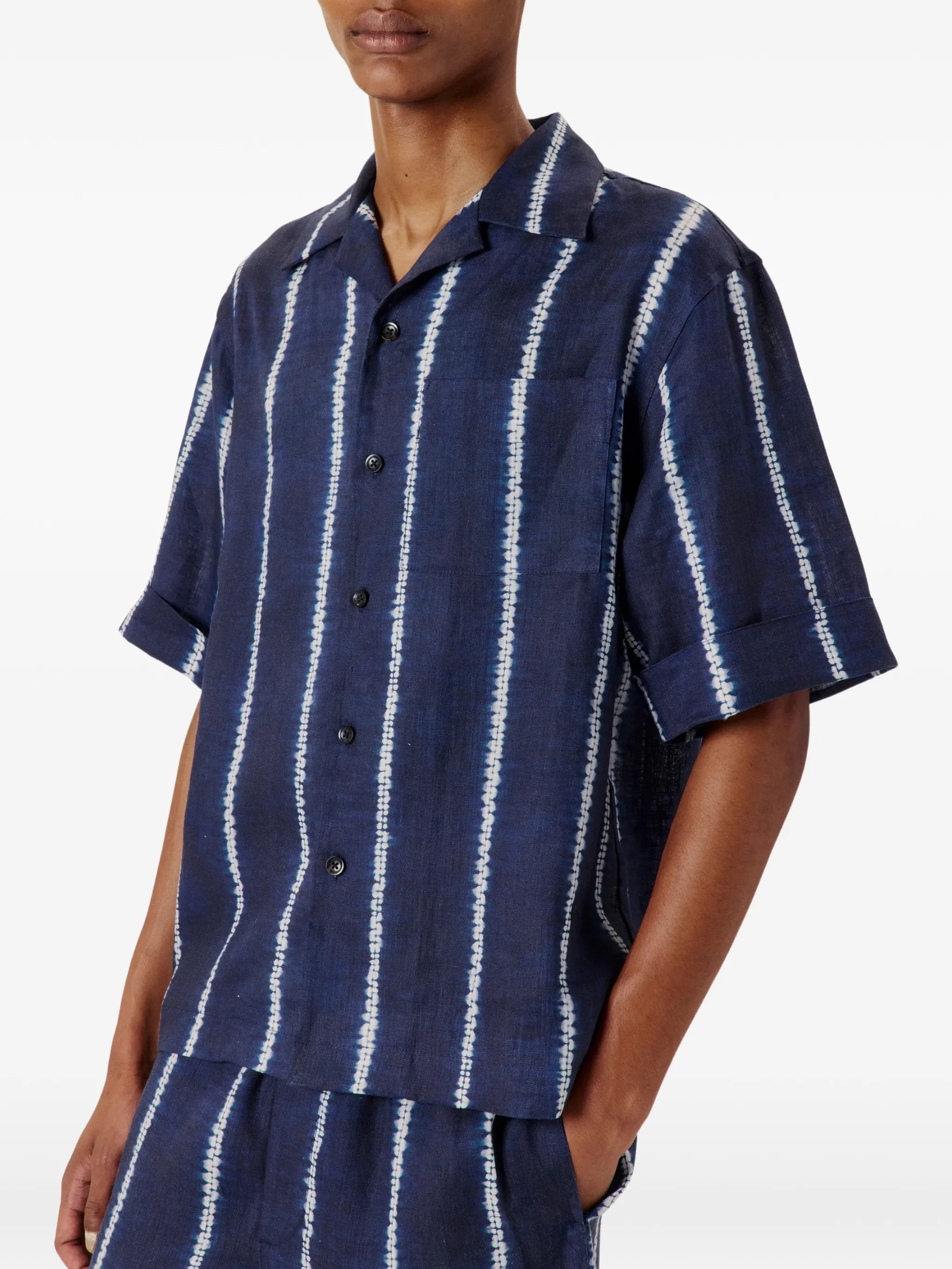 Shibori-stripe linen shirt