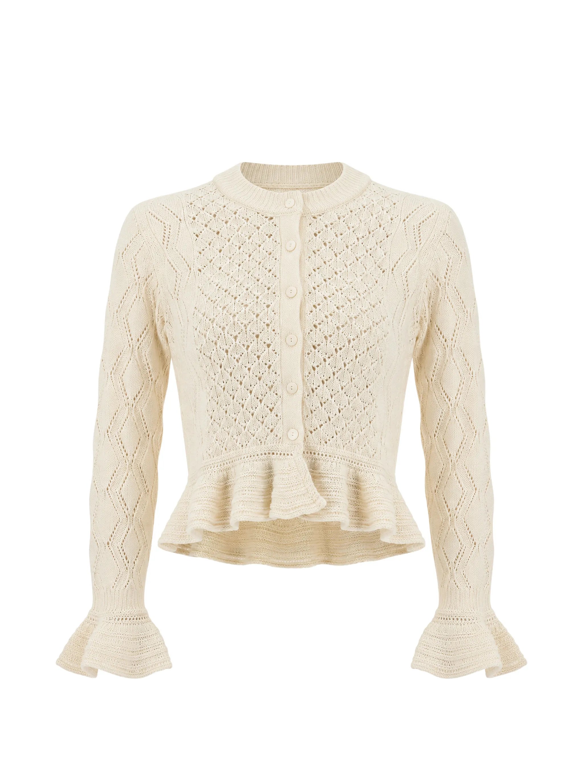 pointelle-knit ruffled cardigan