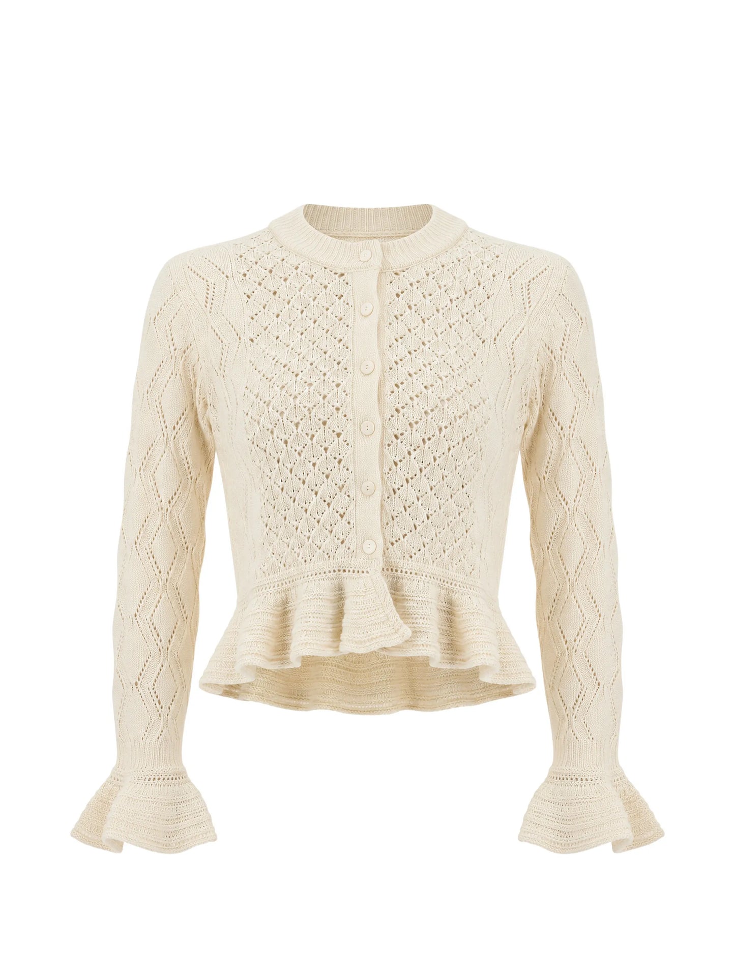 pointelle-knit ruffled cardigan