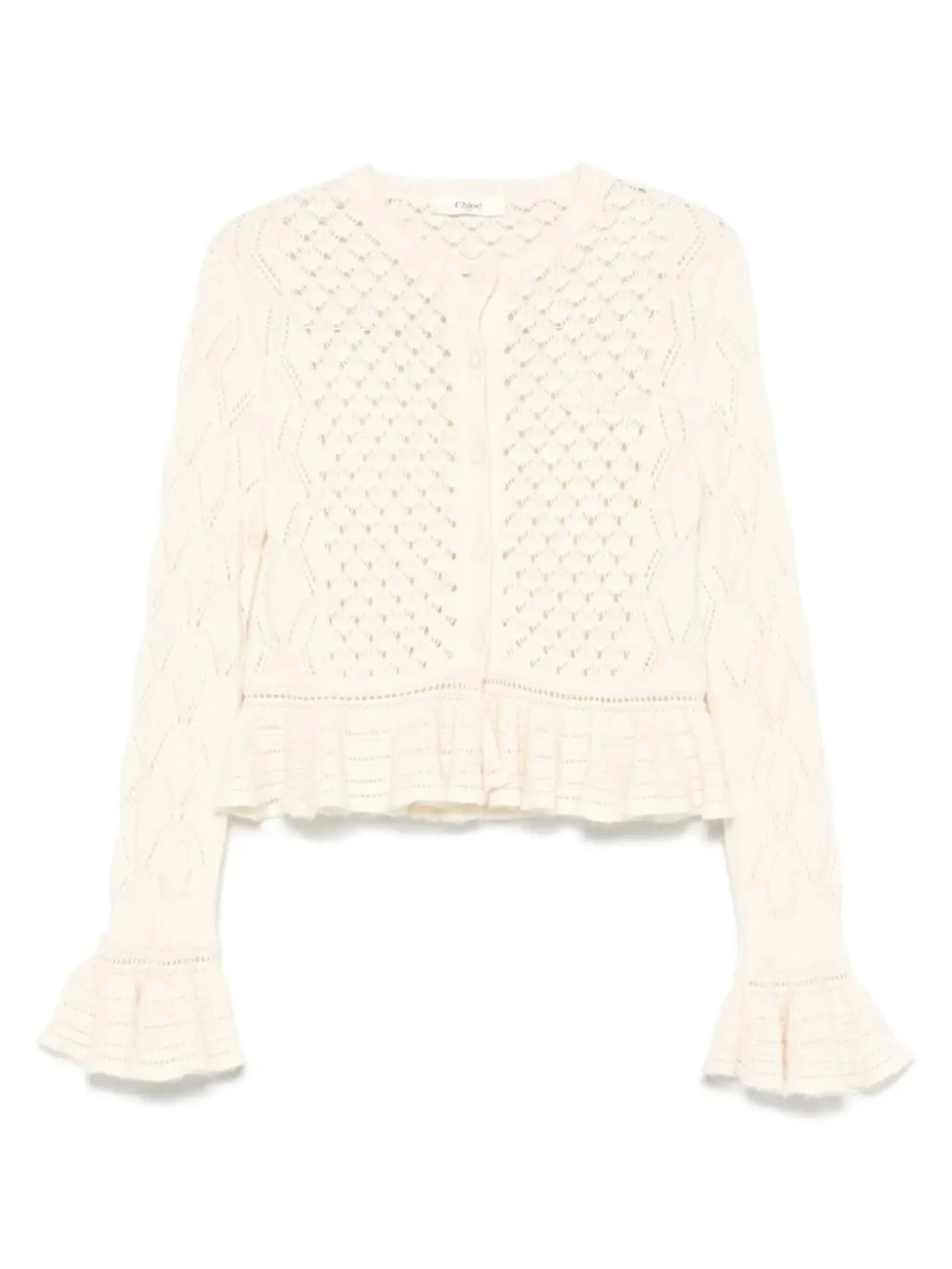 pointelle-knit ruffled cardigan