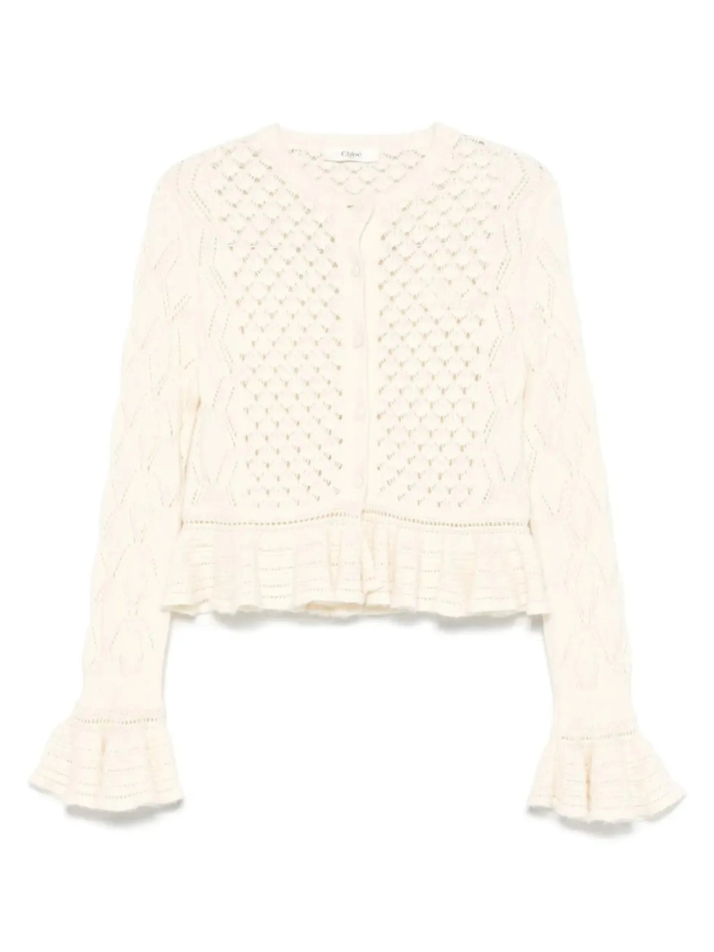 pointelle-knit ruffled cardigan
