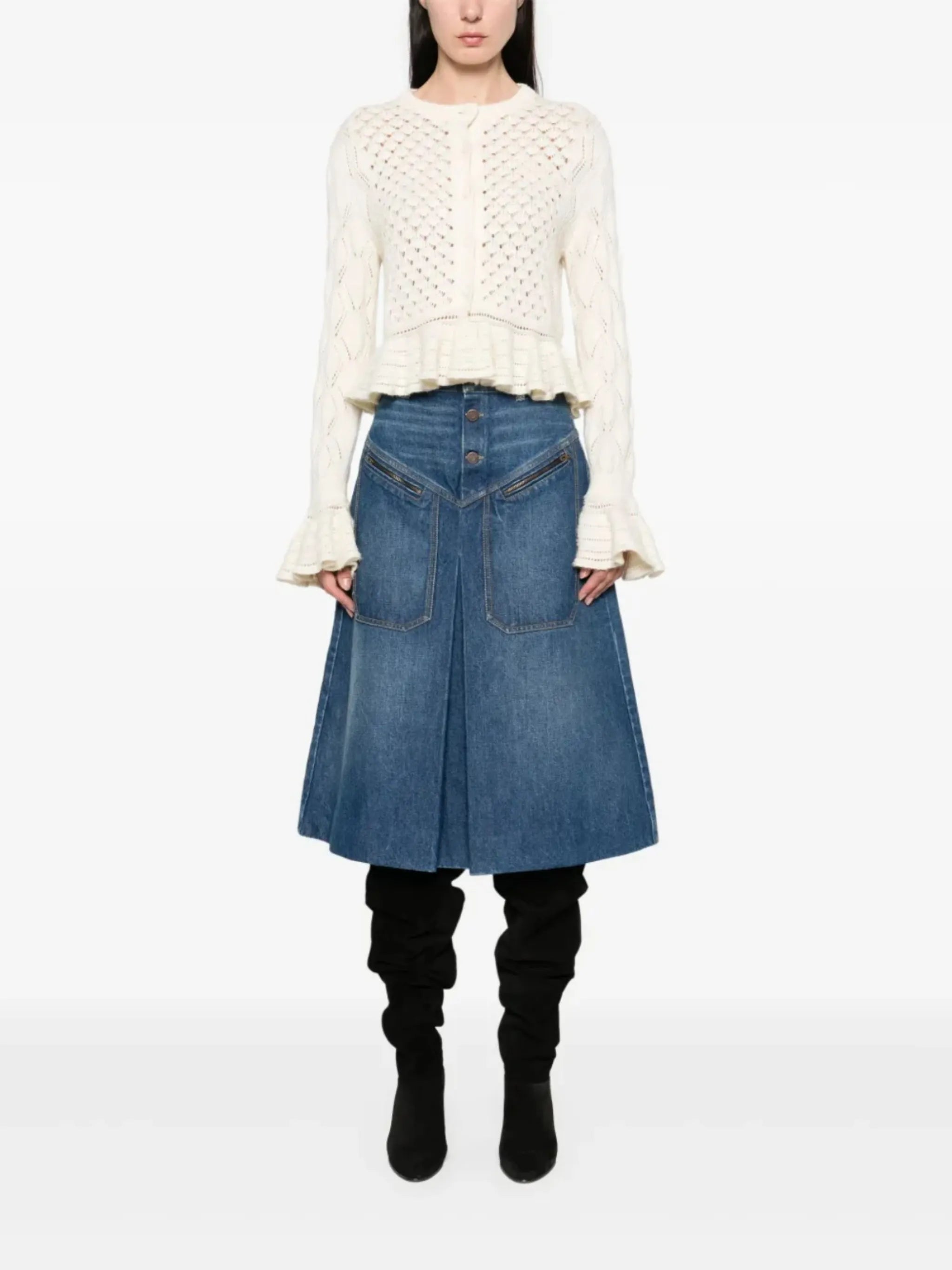 pointelle-knit ruffled cardigan