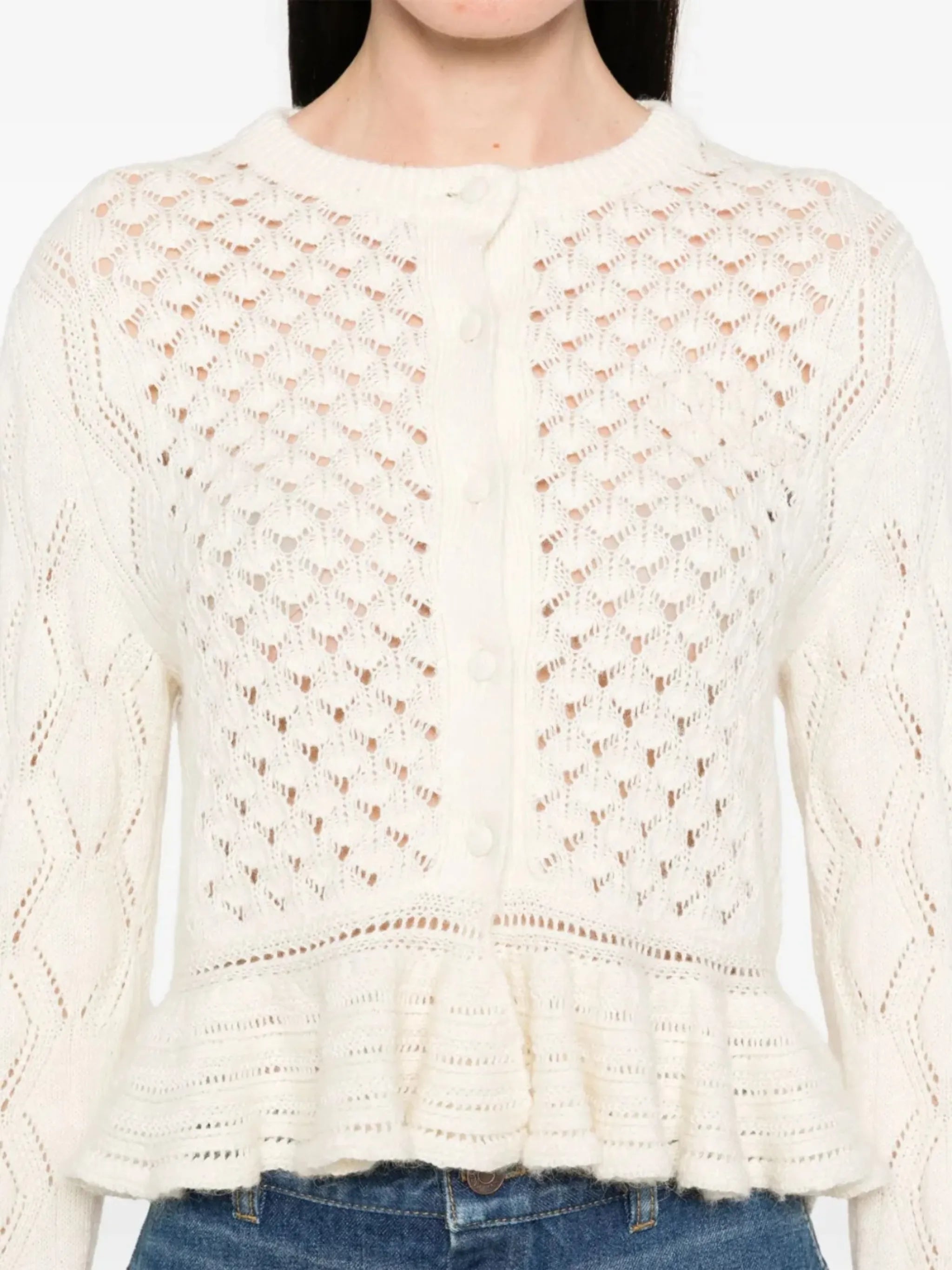 pointelle-knit ruffled cardigan