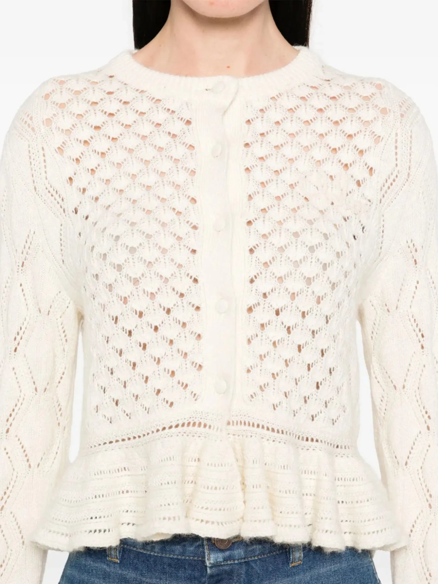 pointelle-knit ruffled cardigan