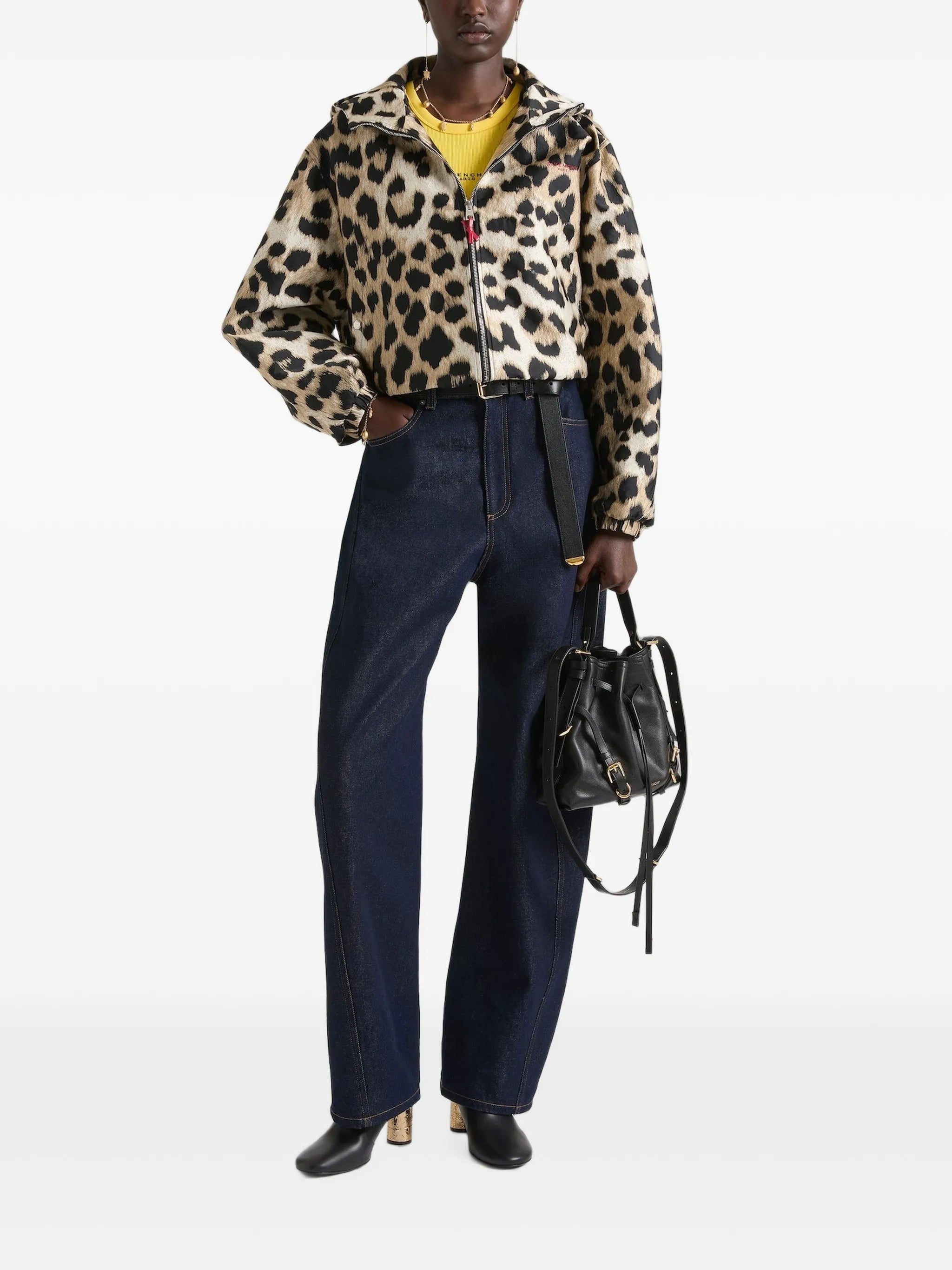 windbreaker in leopard jacquard
