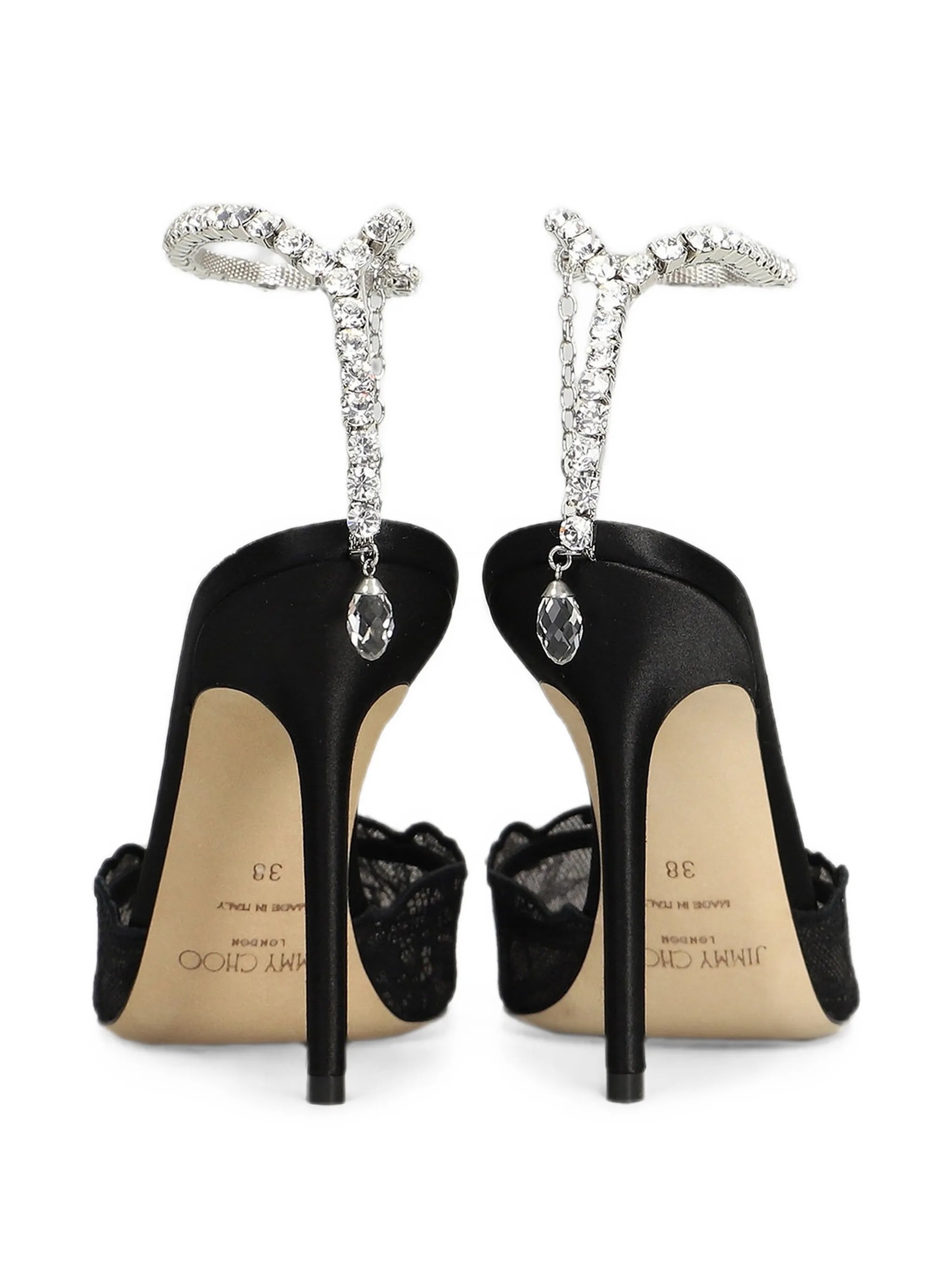 Saeda crystal-embellished lace pumps